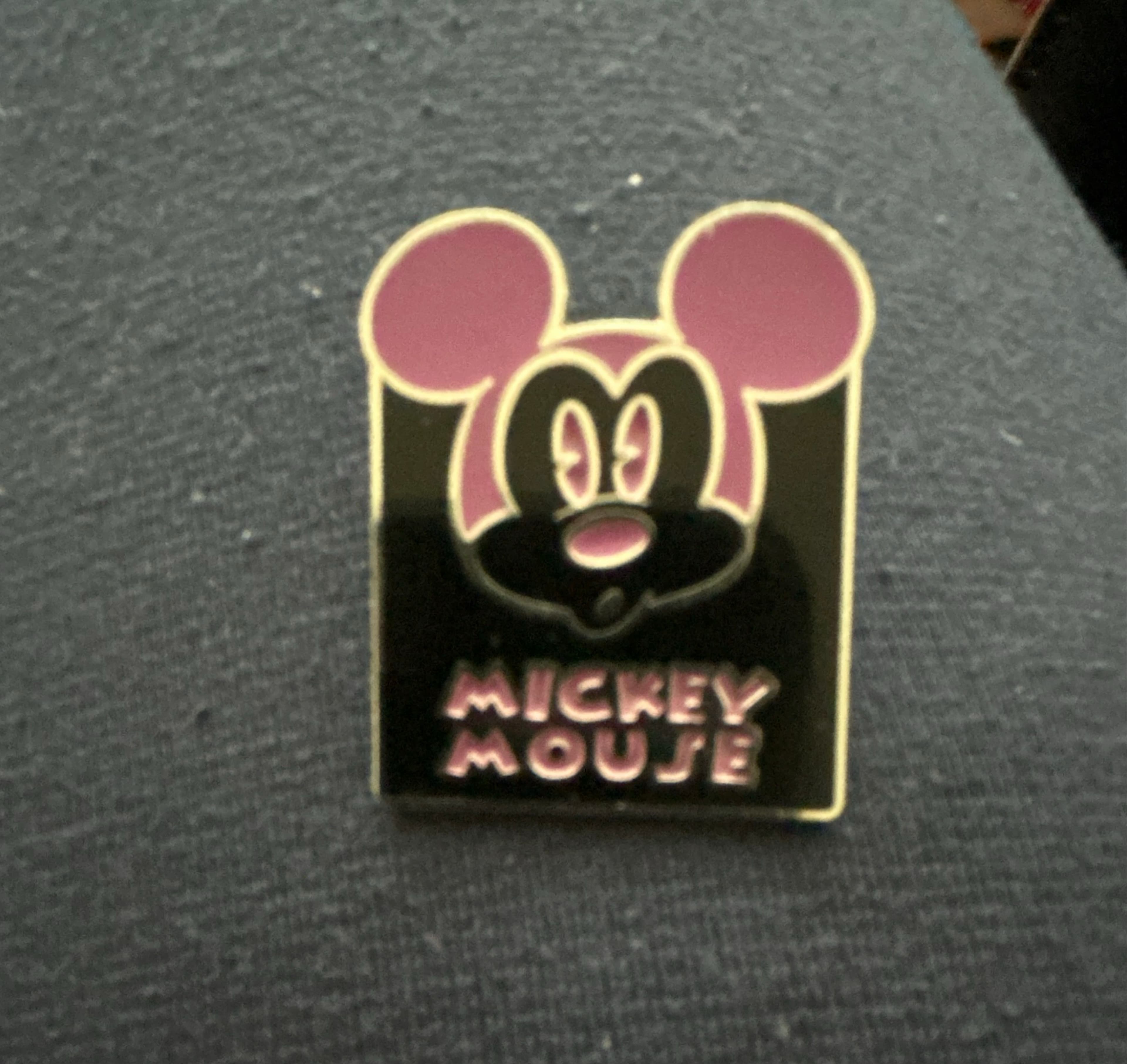 Mickey Mouse Purple and Black with 'MICKEY MOUSE' Text Pin front