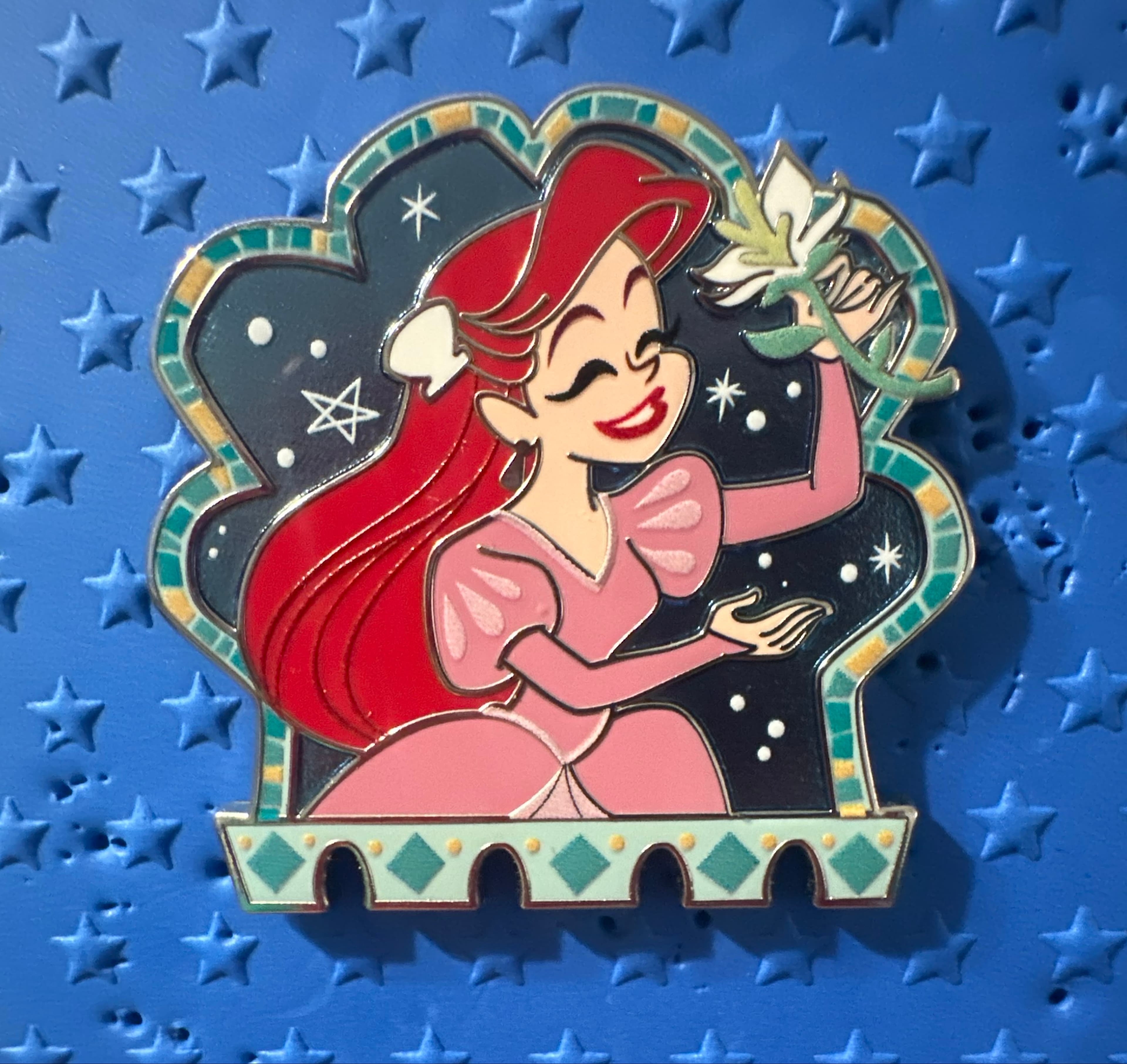 Princess Ariel Pink Dress Flower Series Pin front