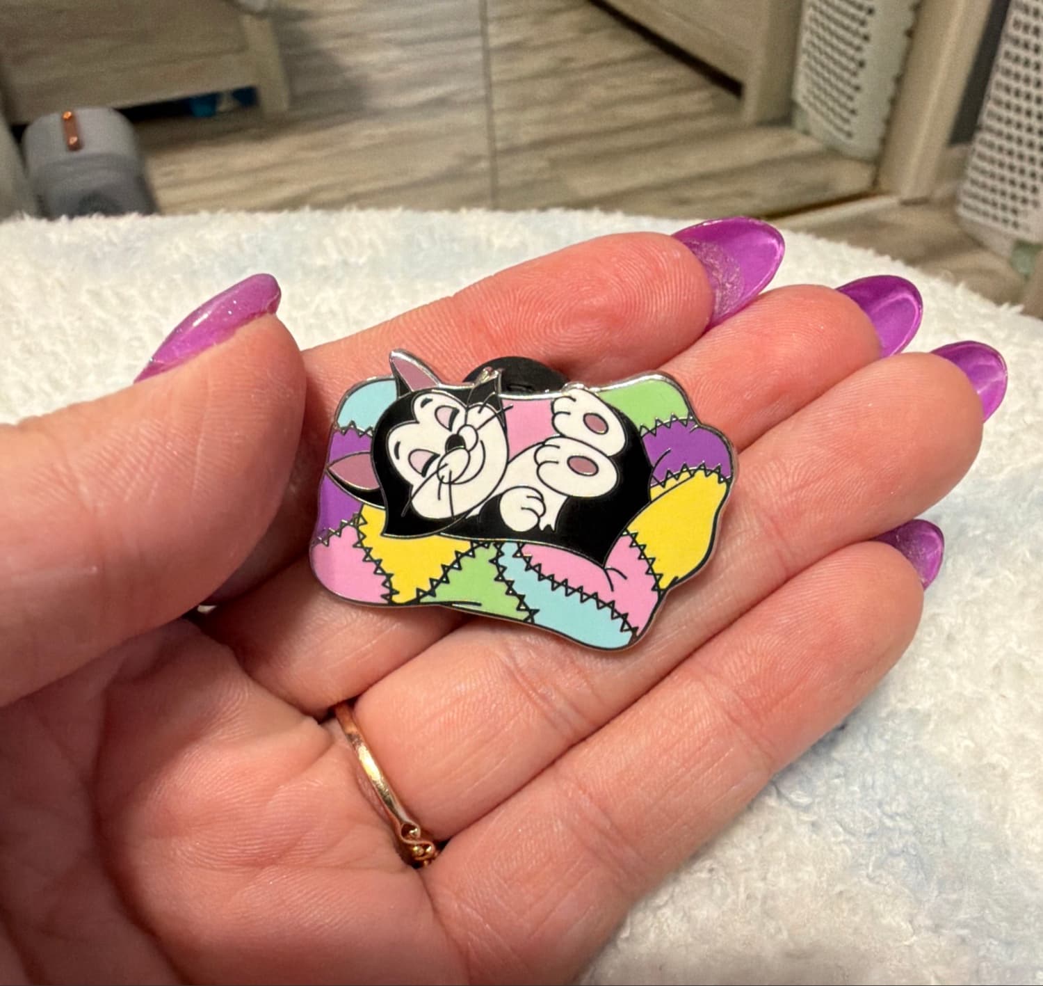 Sleeping Figaro in Patchwork Bed front