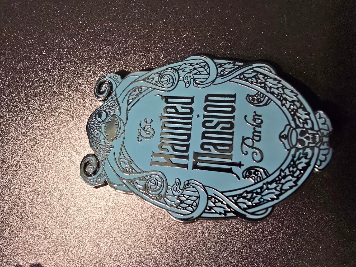 Walt Disney Imagineering The Haunted Mansion Parlor Blue Teal Sign Pin front
