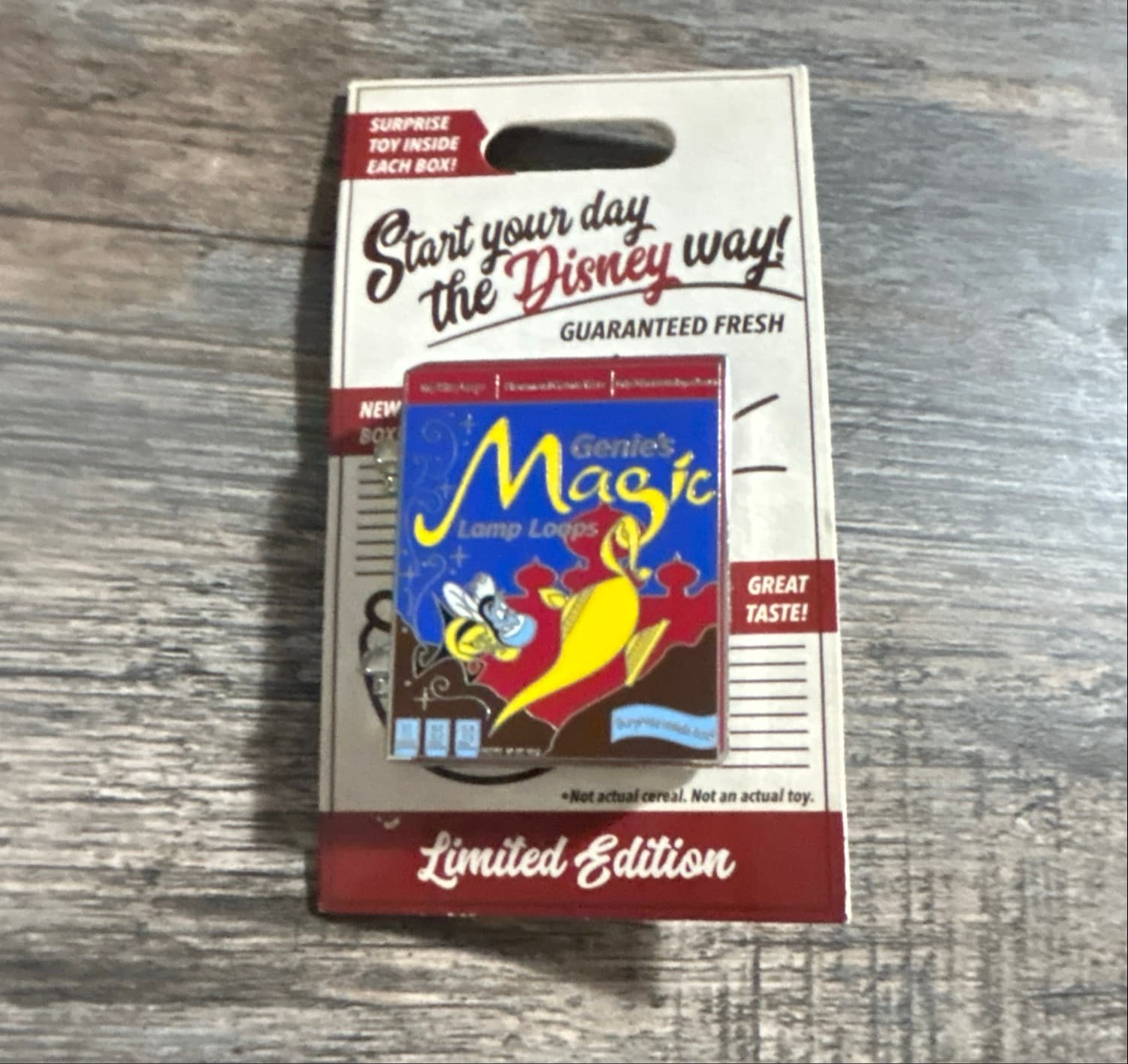 Genie's Magic Lamp Loops Cereal Box Pin - Aladdin front