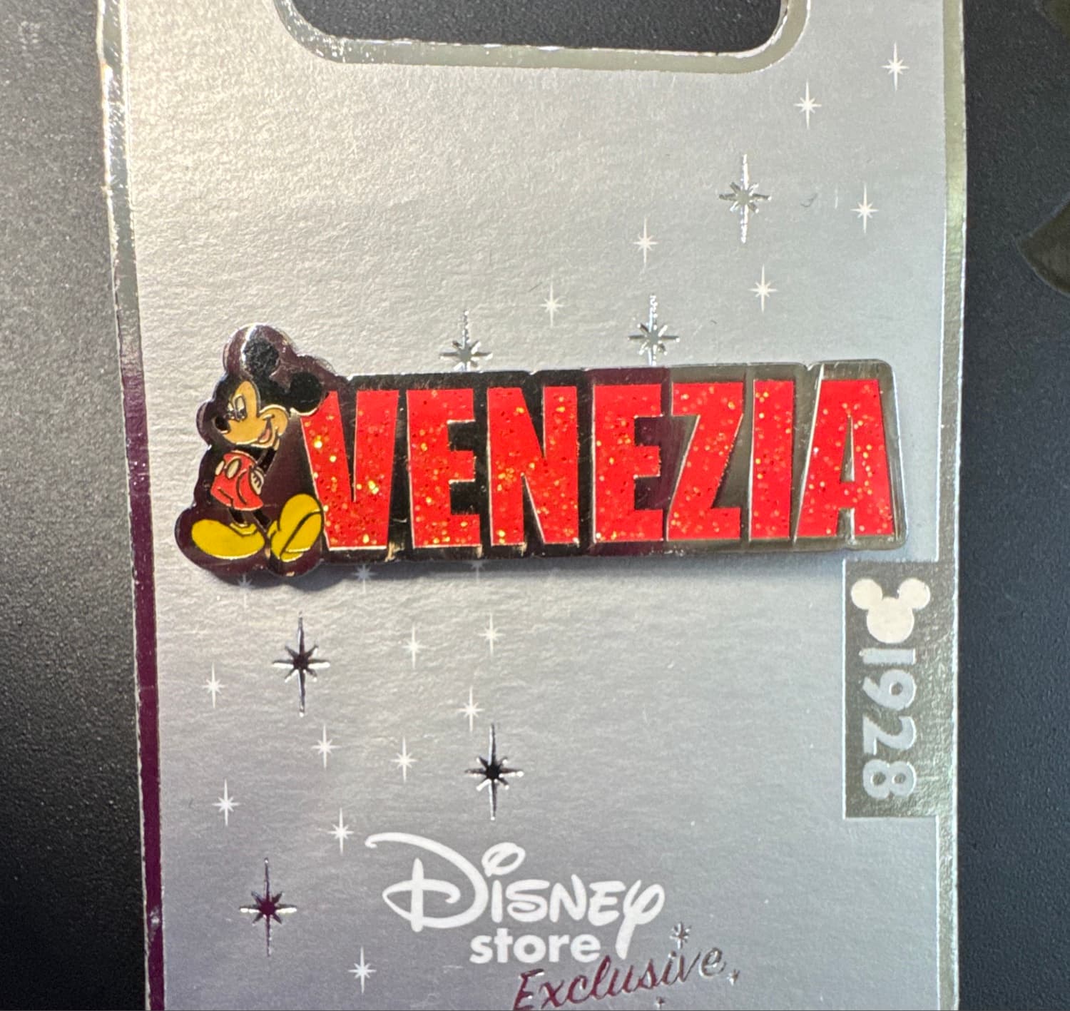 Mickey Mouse Venezia Red Glitter Pin front