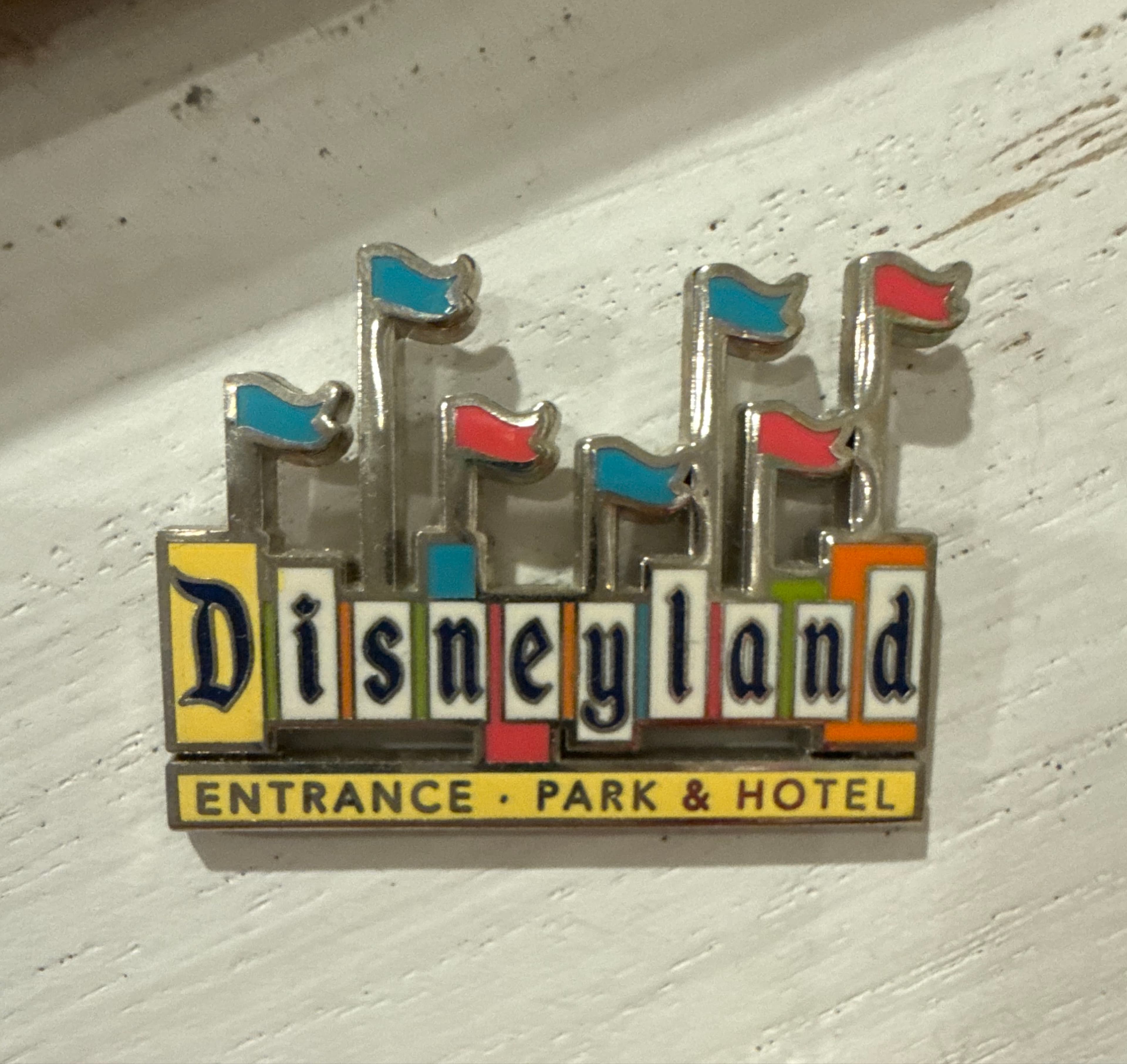 Disneyland Park Entrance Marquee Sign with Flags front