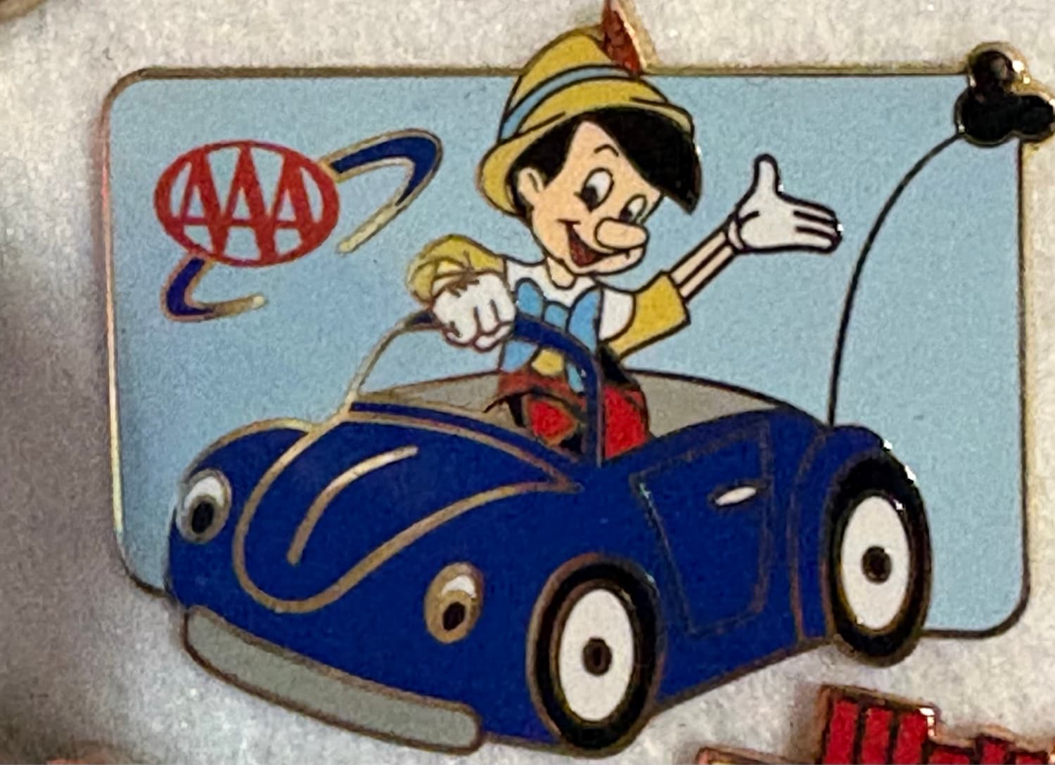 Disney AAA Automobile Club Pinocchio in Car Pin front