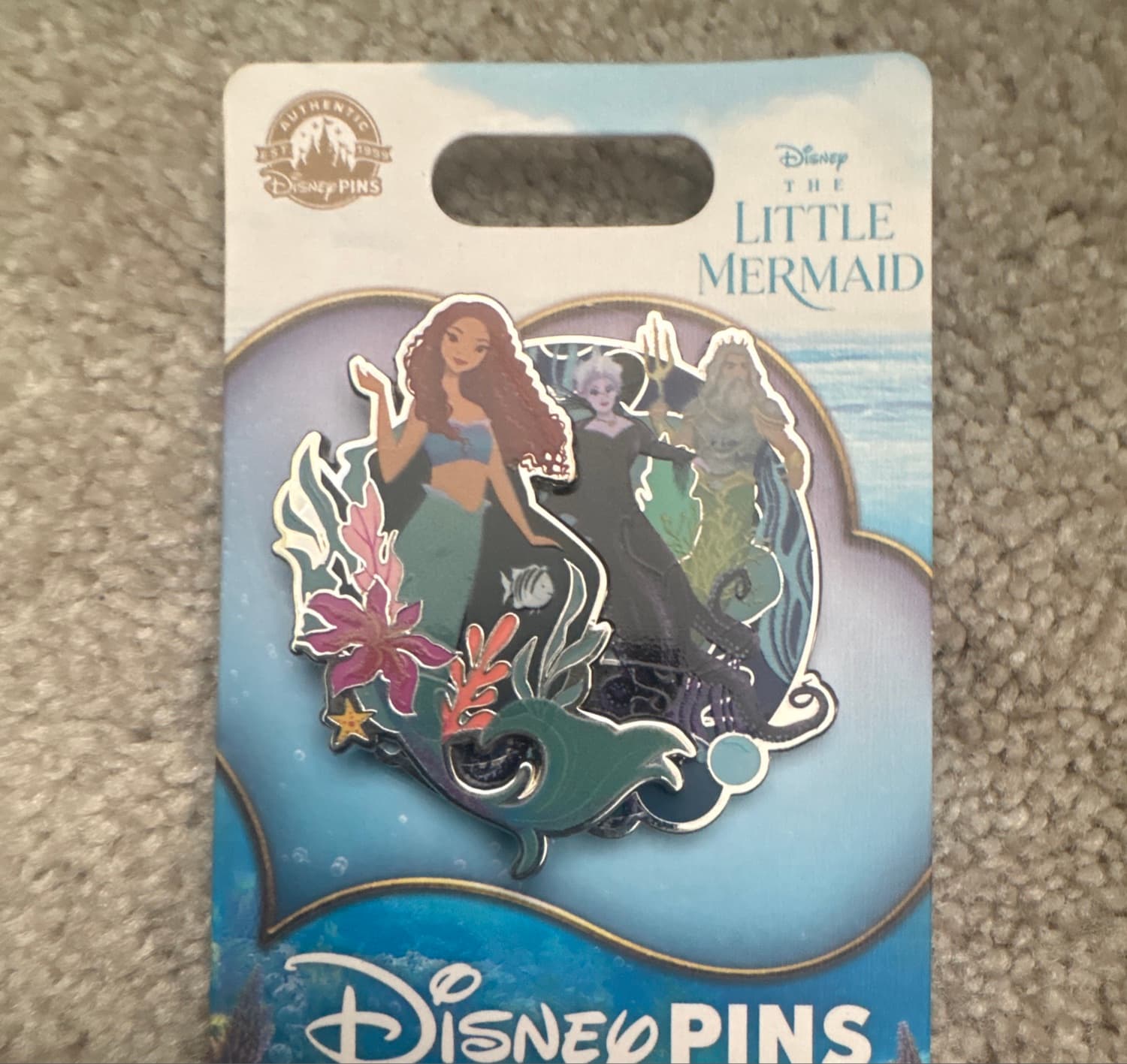 Ariel, Ursula, and King Triton The Little Mermaid Trading Pin front