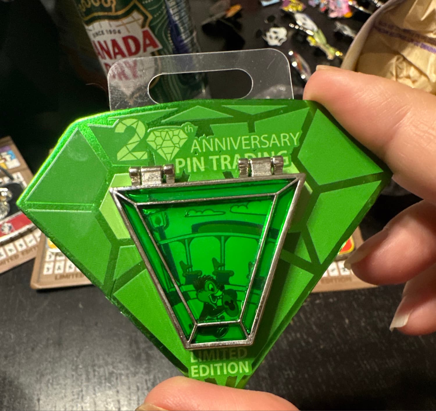 Mickey Mouse 20th Anniversary Pin Trading Green Diamond Limited Edition Pin front
