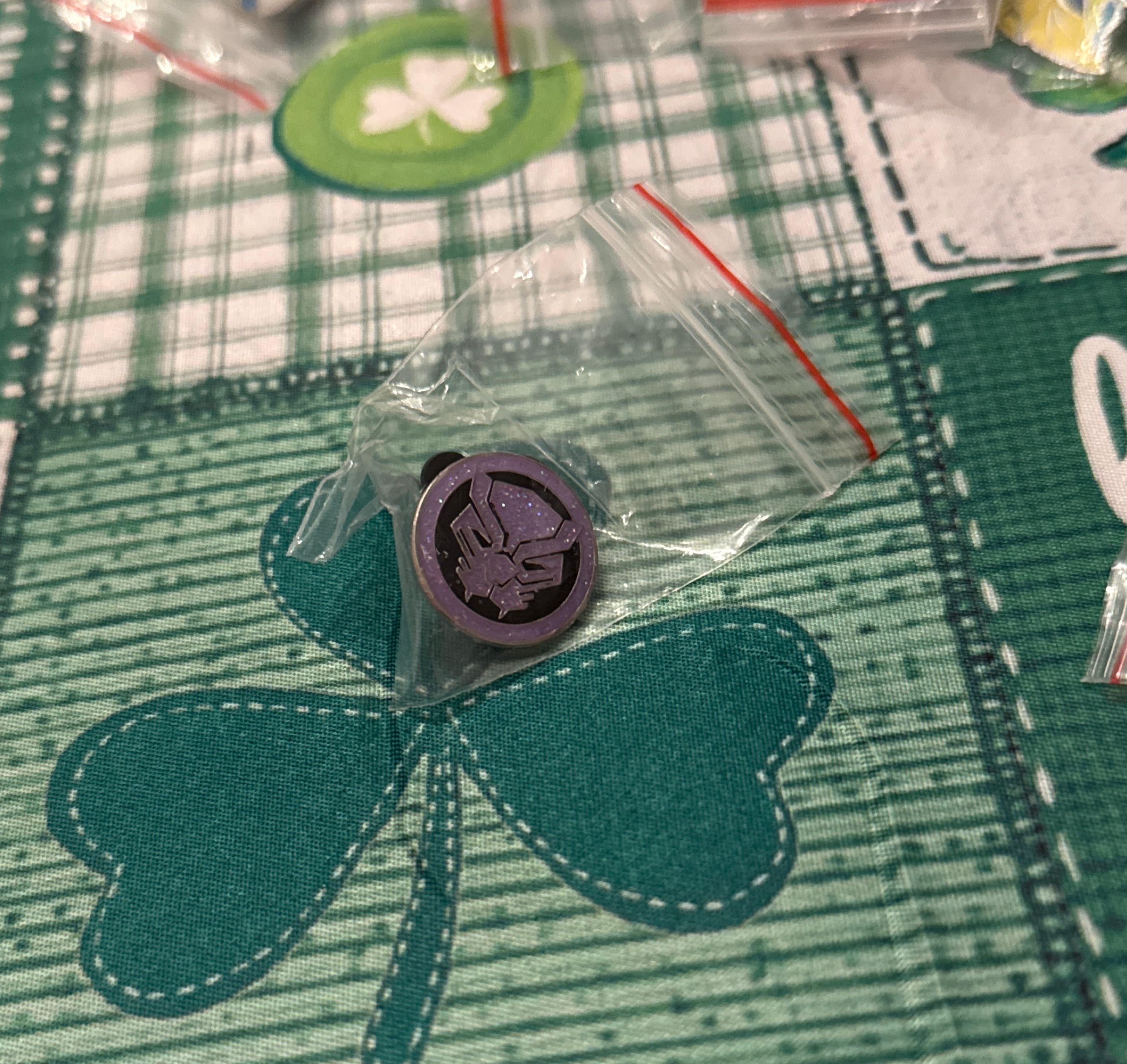 Black Panther Mask Purple Glitter Pin front