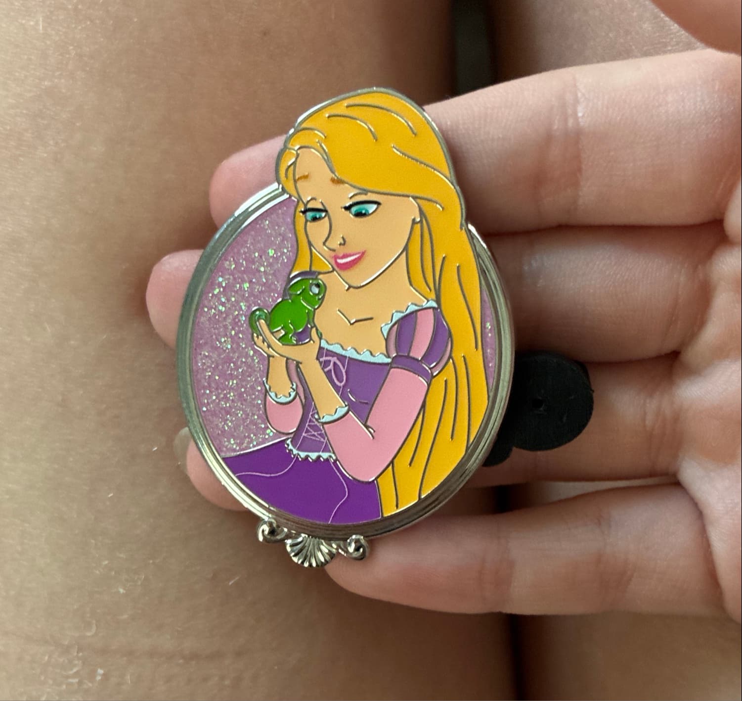 Rapunzel and Pascal Compact Mirror Pin front