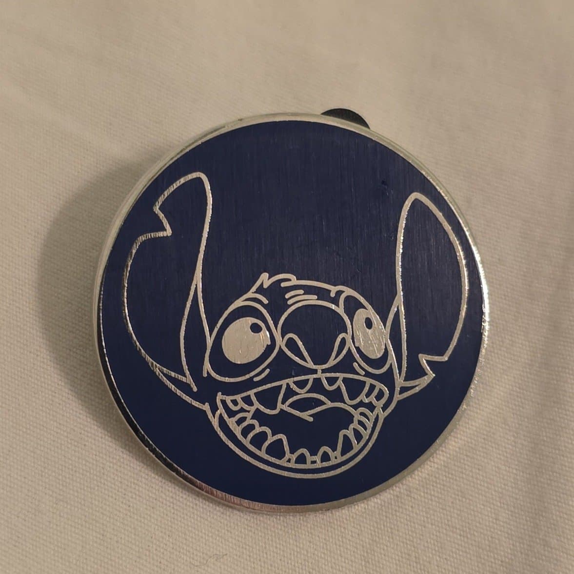 Stitch - Blue Circle Happy Face Booster Pin front