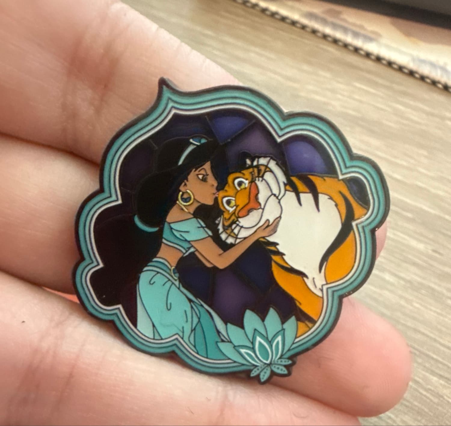 Jasmine & Rajah Stained Glass Pin front