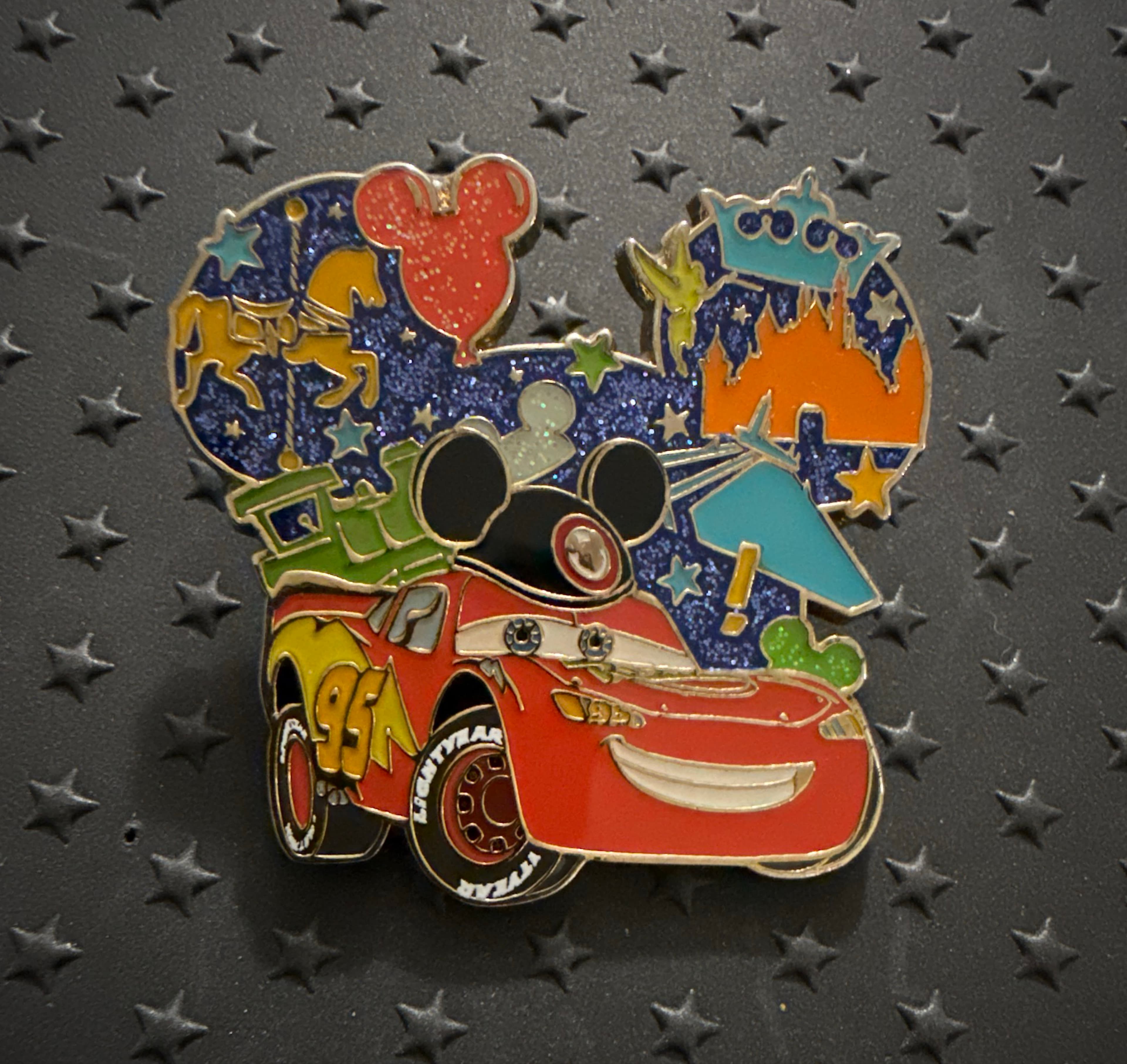 Lightning McQueen with Mickey Head Park Icons Glitter Pin front