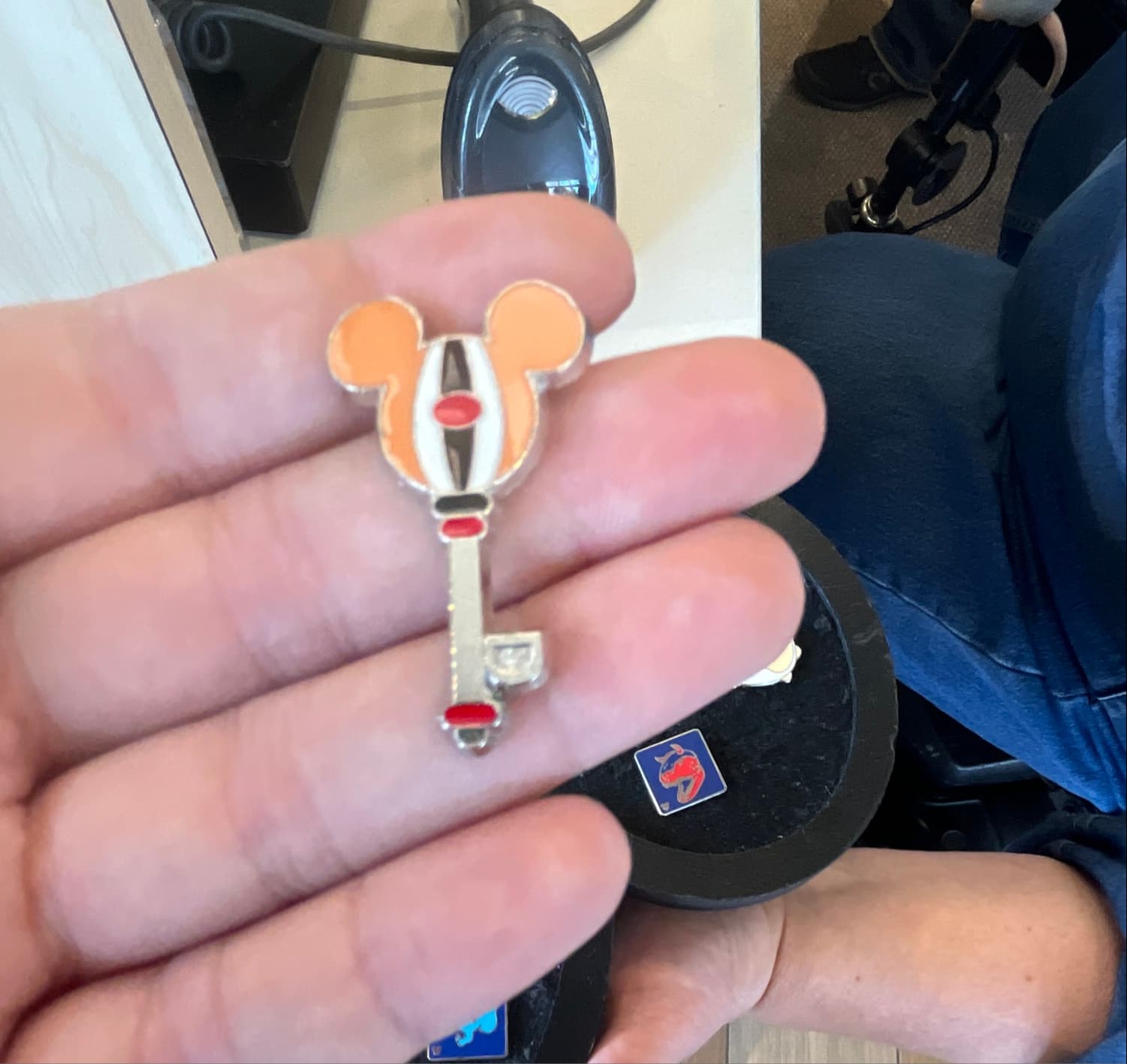 Mickey Mouse Stylized Icon Key Pin - Orange, White, Black, Red front