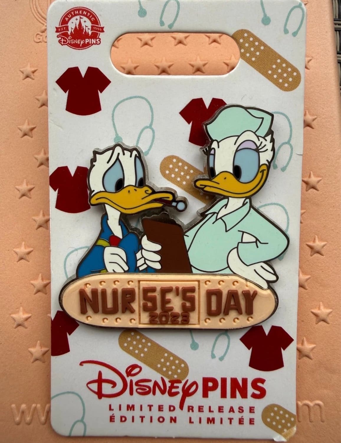 Disney 2023 Nurse’s Day Donald and Daisy Duck Limited Release Pin front