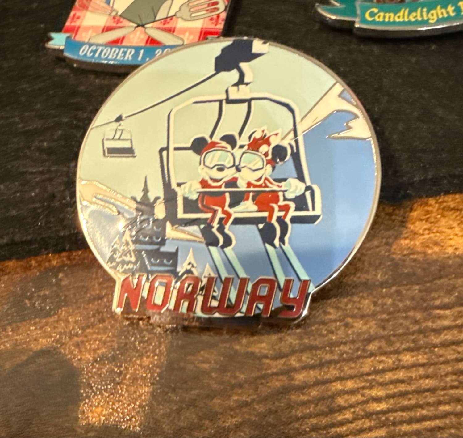 Mickey and Minnie Ski Lift Norway Epcot World Showcase Pin front