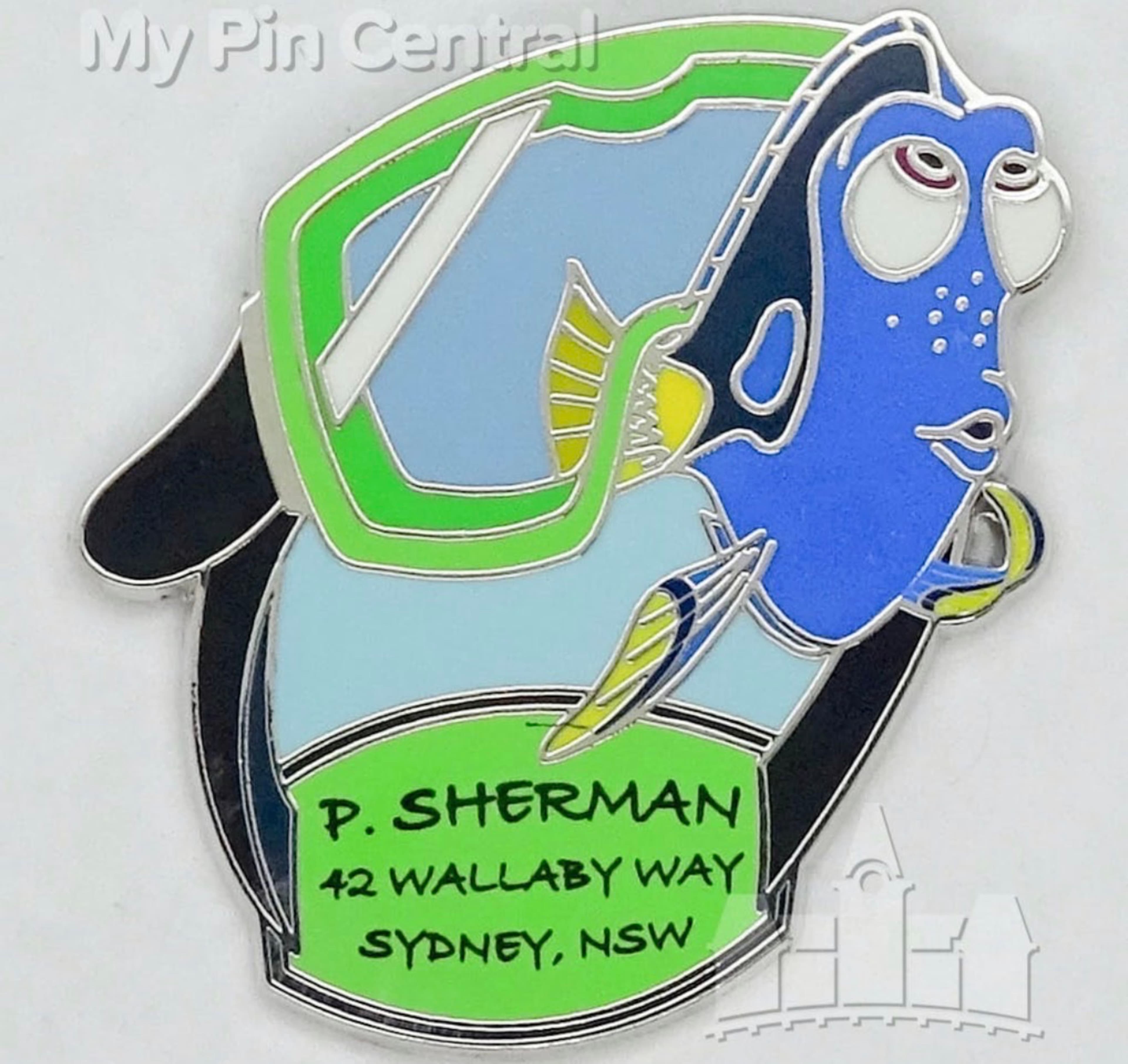 Dory P. Sherman 42 Wallaby Way Snorkel Mask Pin front