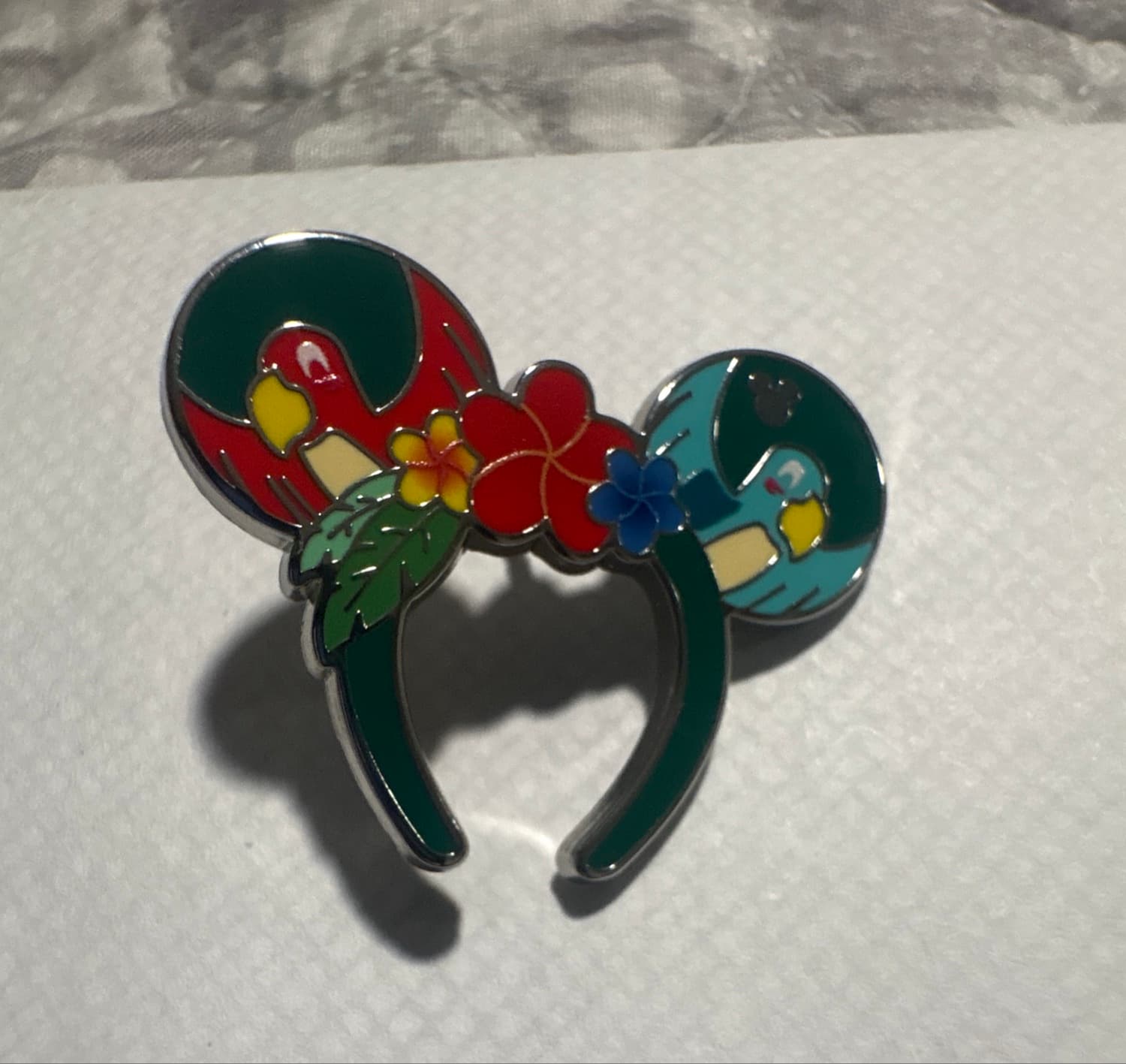 Mickey Ears Tropical Parrot and Turtle Pin front