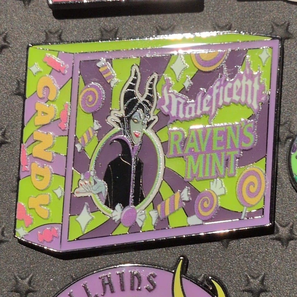 Loungefly Disney Villains Candy Box Maleficent Raven's Mint Pin front