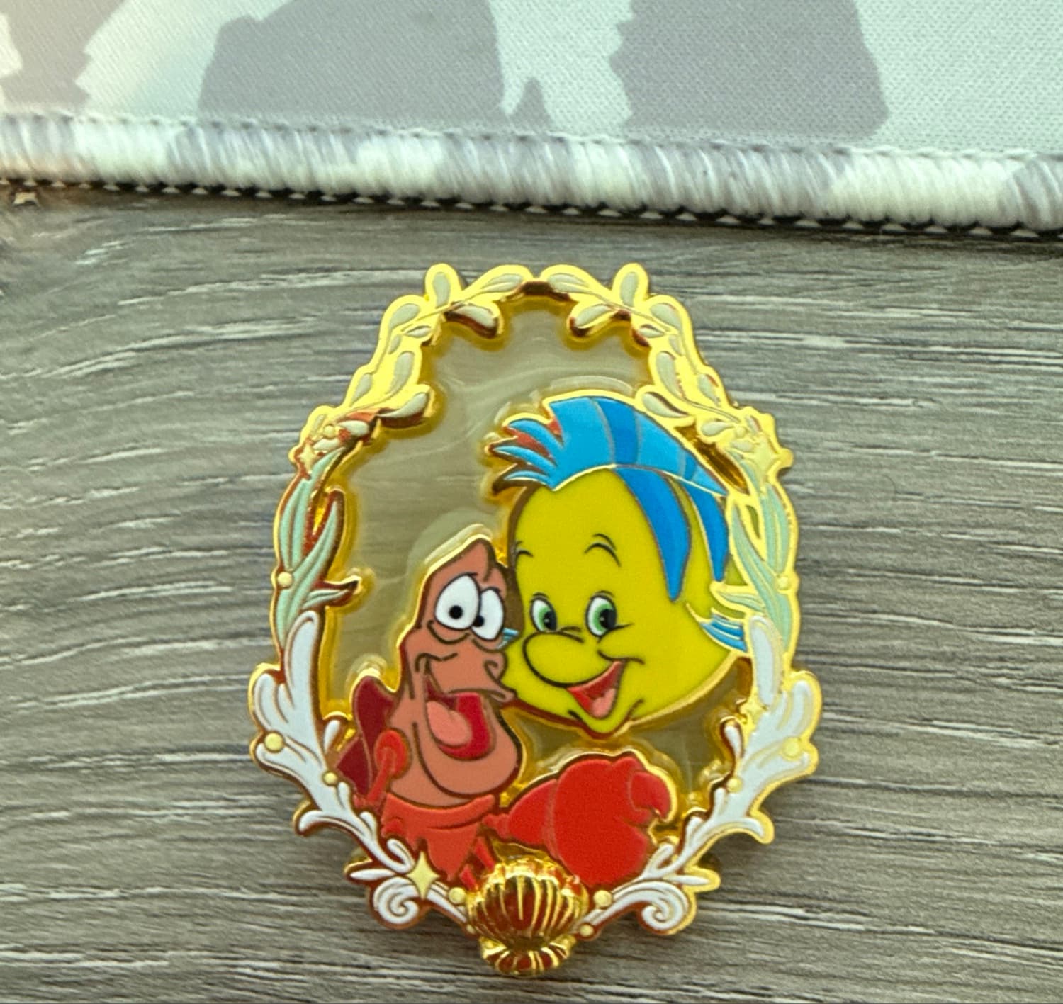 The Little Mermaid Stained Glass Portrait Pin - Flounder & Sebastian