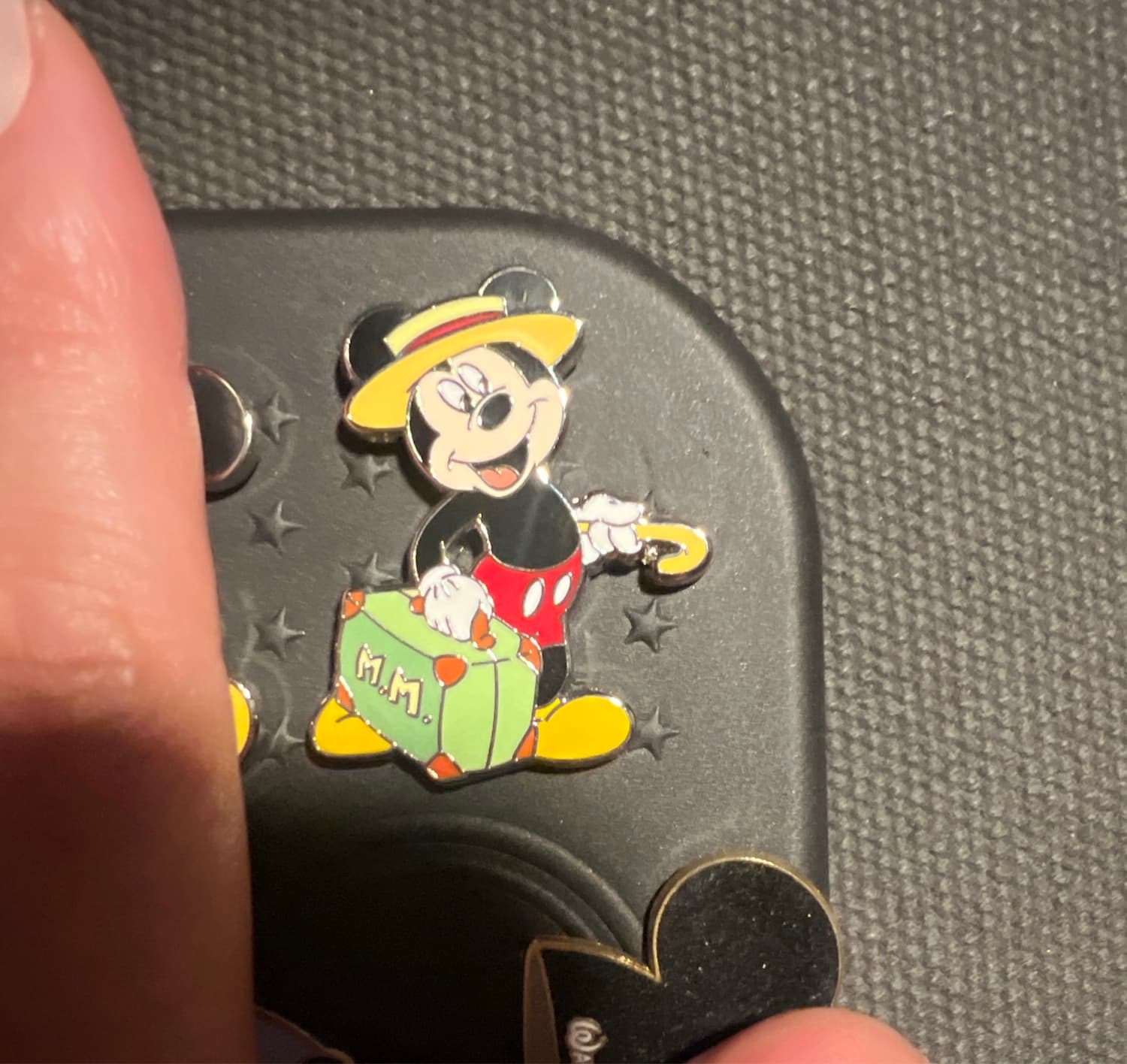 Mickey Mouse Suitcase with Park Labels Wheelie Luggage Hinged Pin front