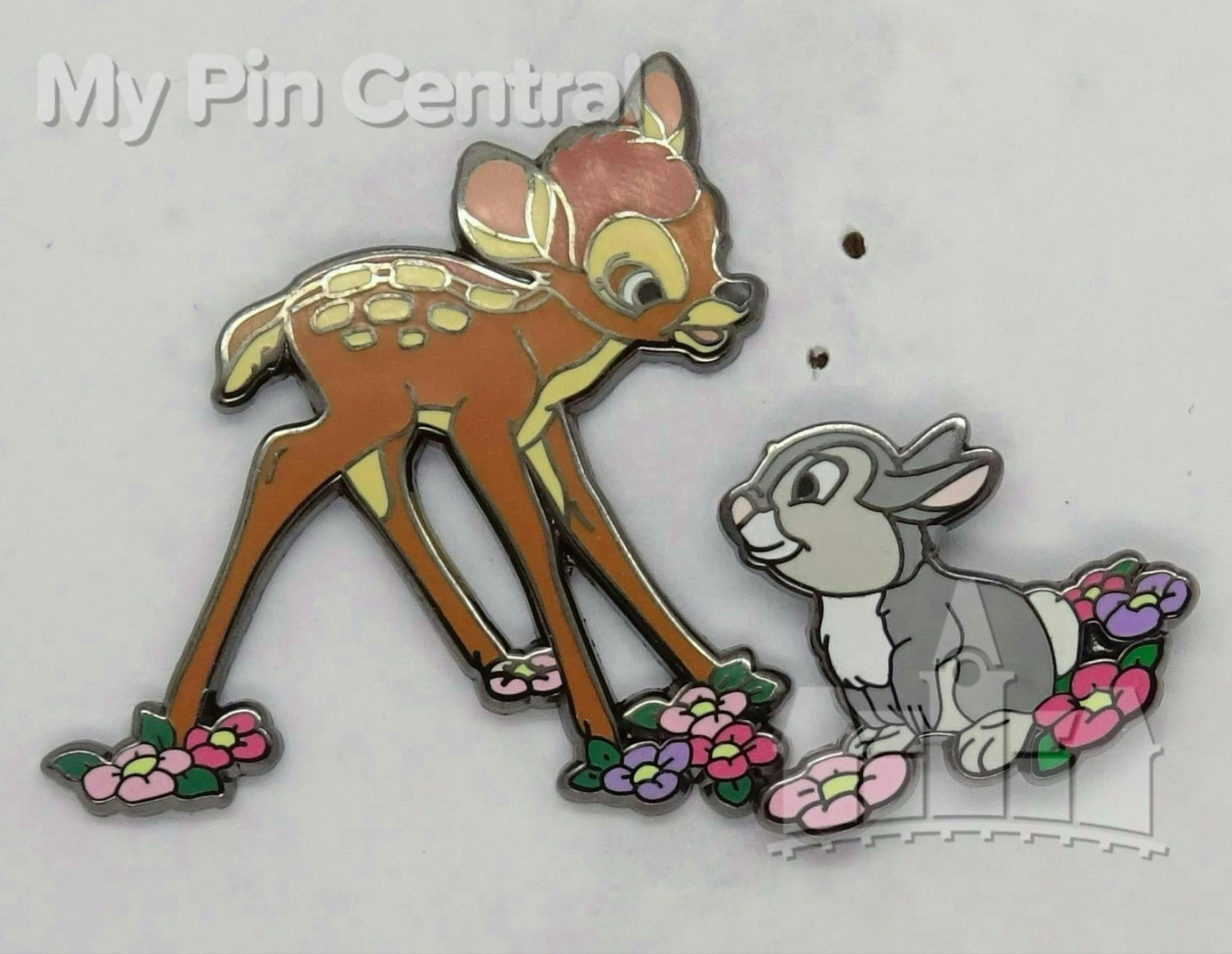 Bambi & Thumper on Flowers Pin front