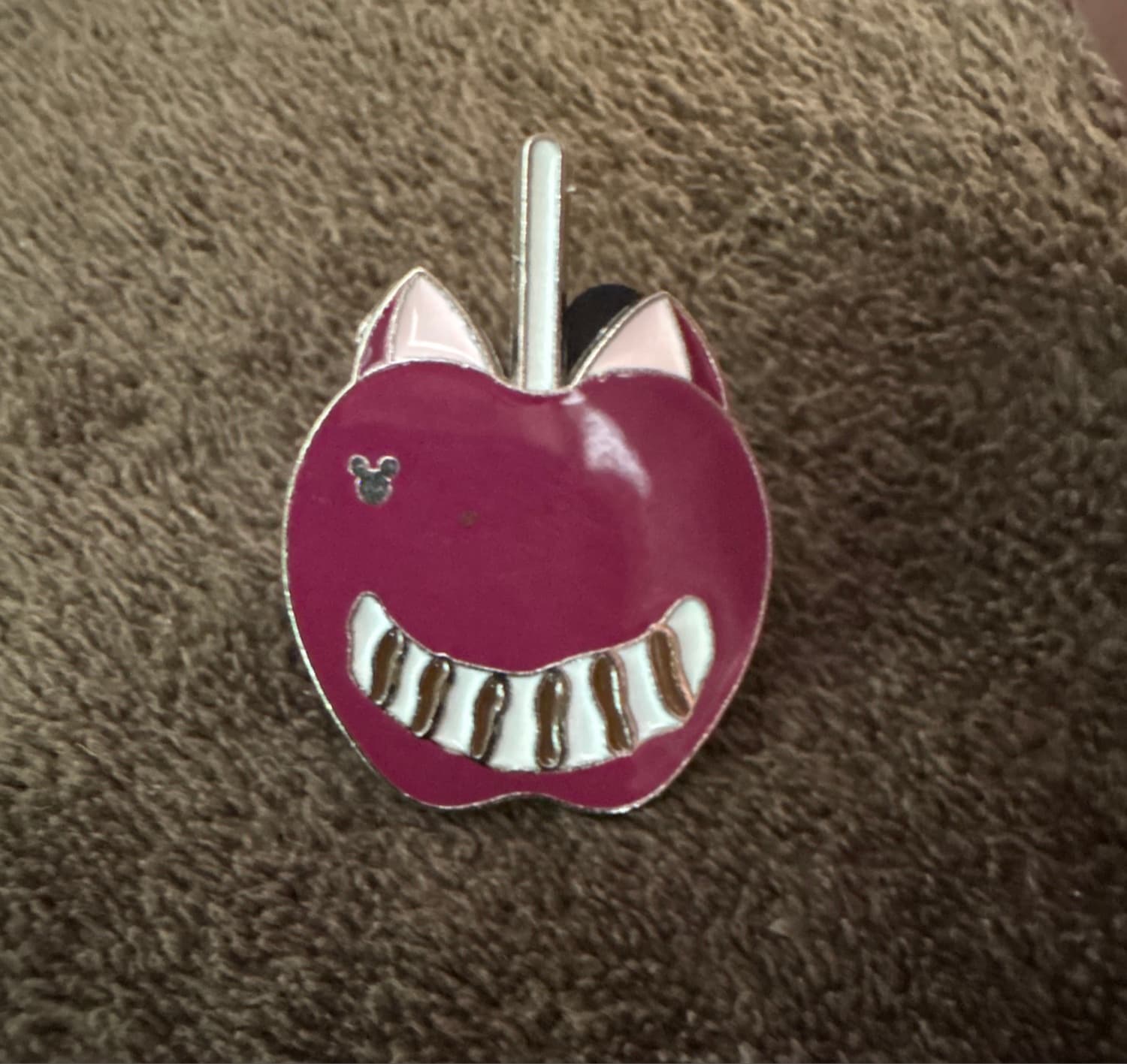Cheshire Cat Candy Apple Hidden Mickey Pin front