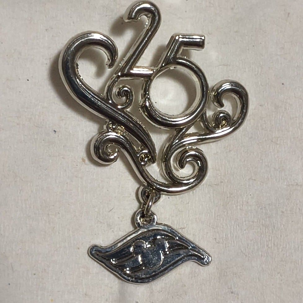 Disney Cruise Line 25th Anniversary Silver Dangle Pin front