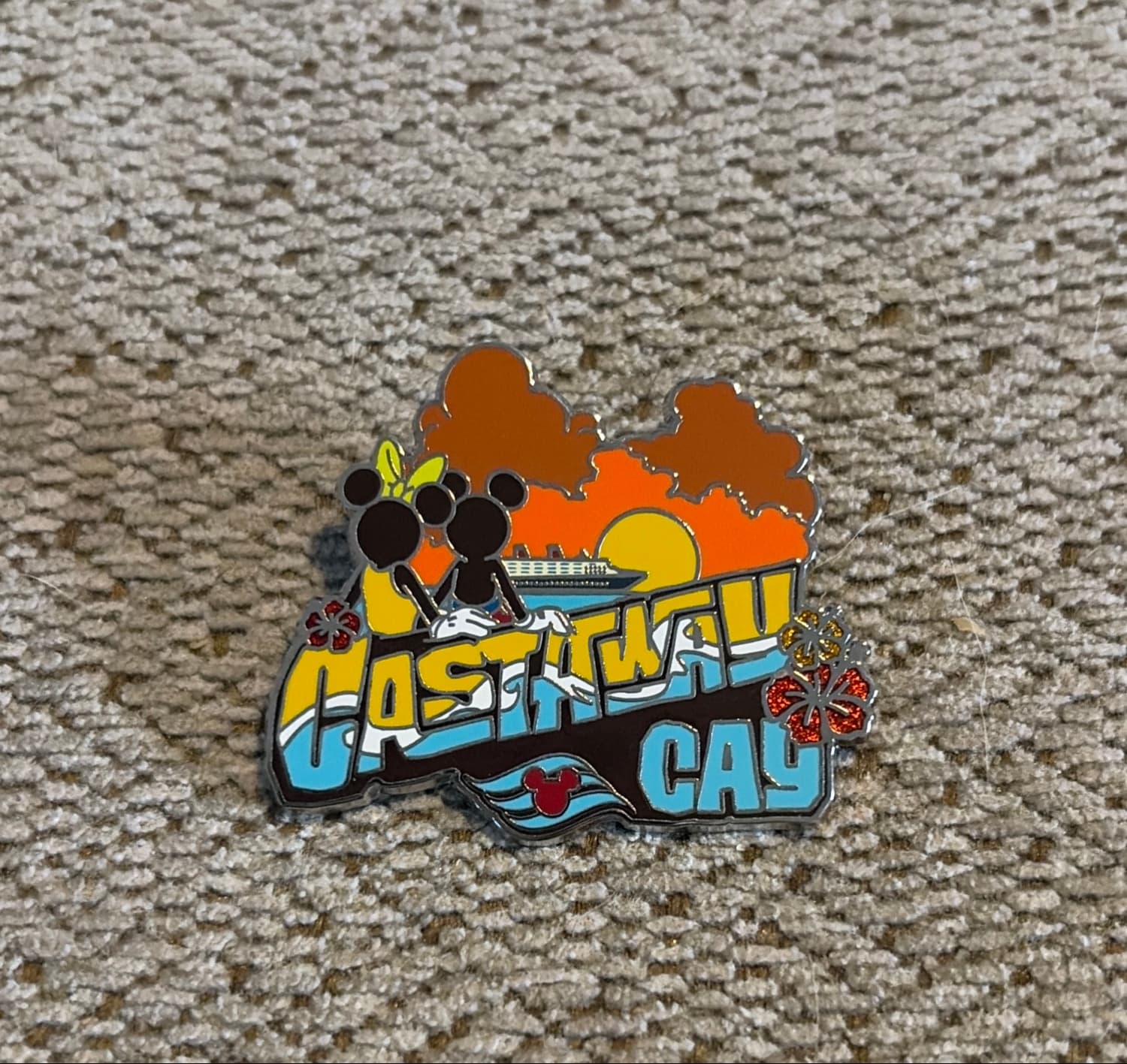 Mickey and Minnie Mouse Castaway Cay Sunset Cruise Ship Pin front