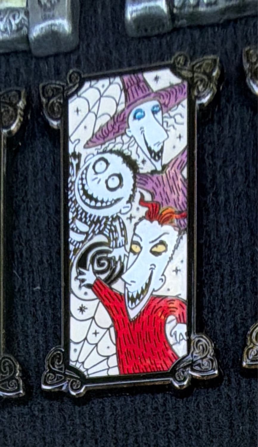 The Nightmare Before Christmas Lock Shock & Barrel Frame Enamel Pin front