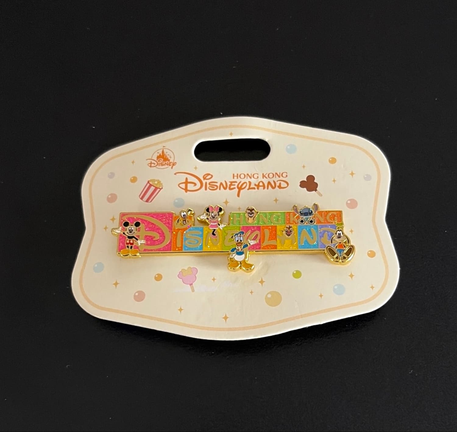 Hong Kong Disneyland Character Letter Blocks Bar Pin front