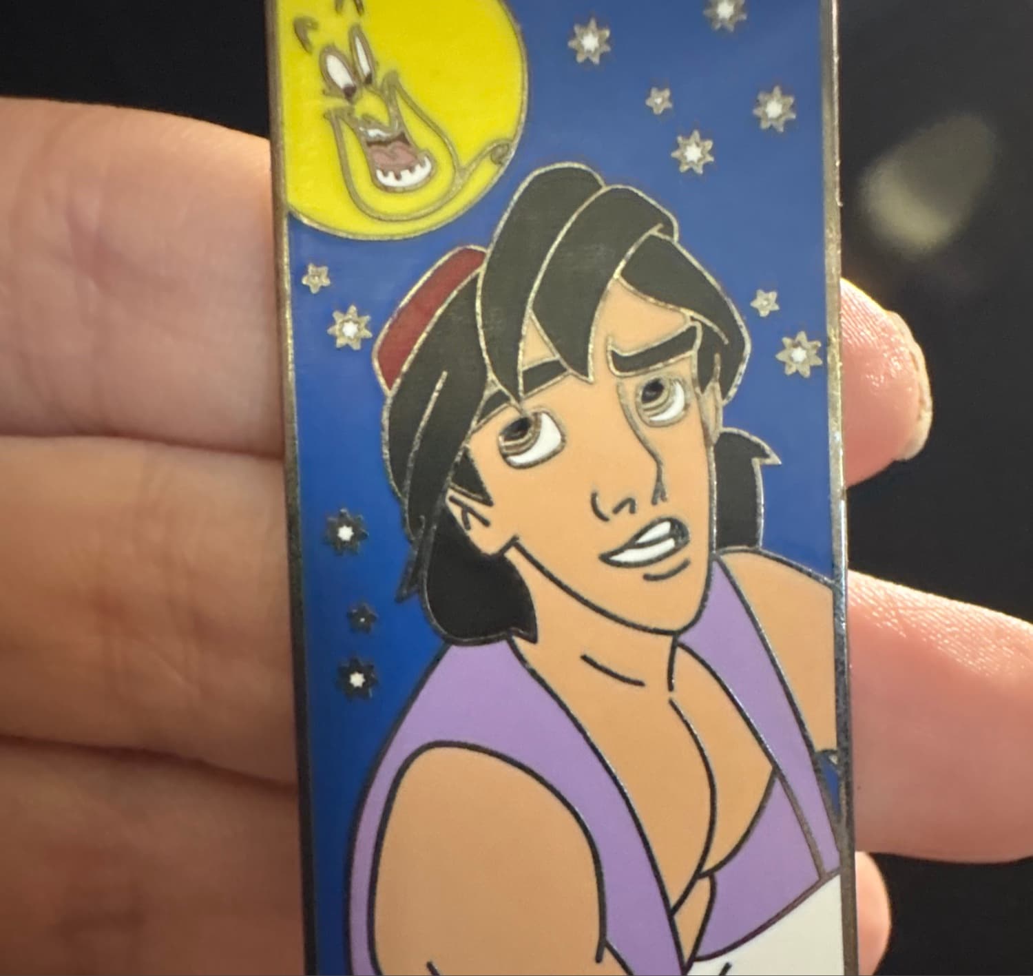 Aladdin with genie moon fantasy pin front