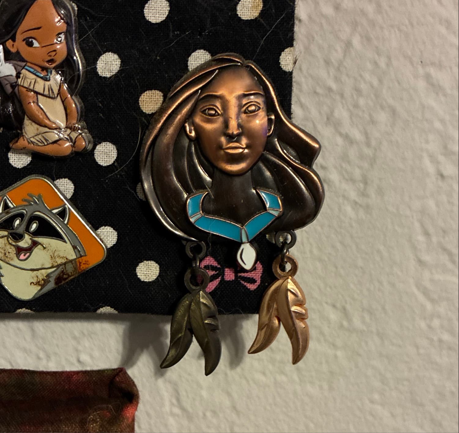 Bronze Pocahontas Head with Feather Dangles front