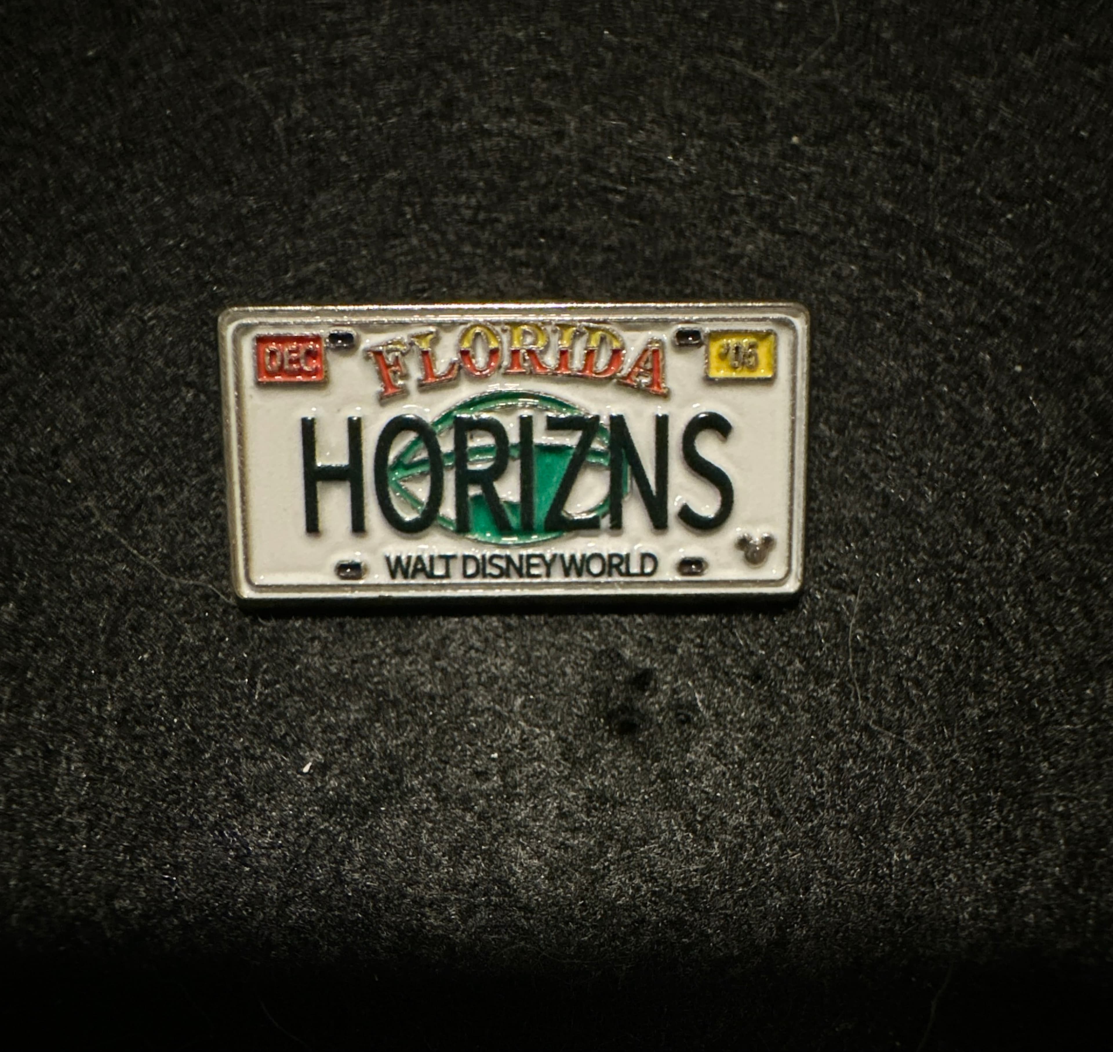 Epcot Horizons Florida License Plate Hidden Mickey Pin front