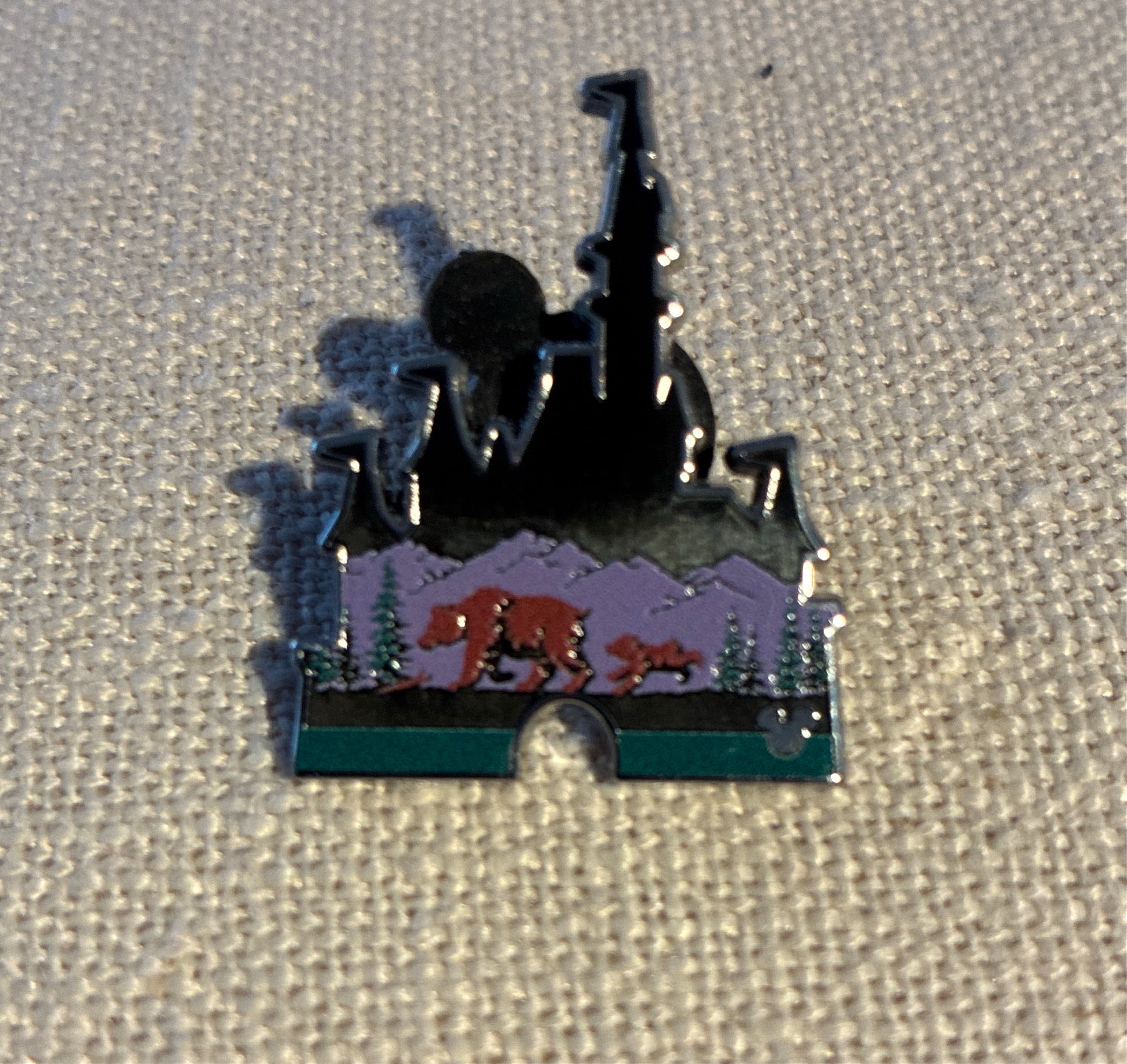 Castle Silhouette Wilderness Bear Family Hidden Mickey Pin front
