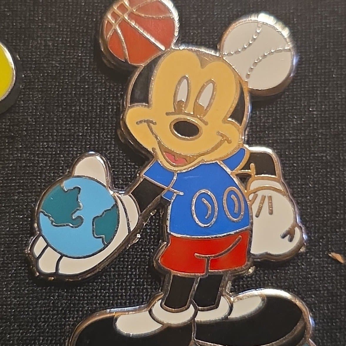 Mickey Mouse Sports Globe with Basketball and Baseball Ears Pin front