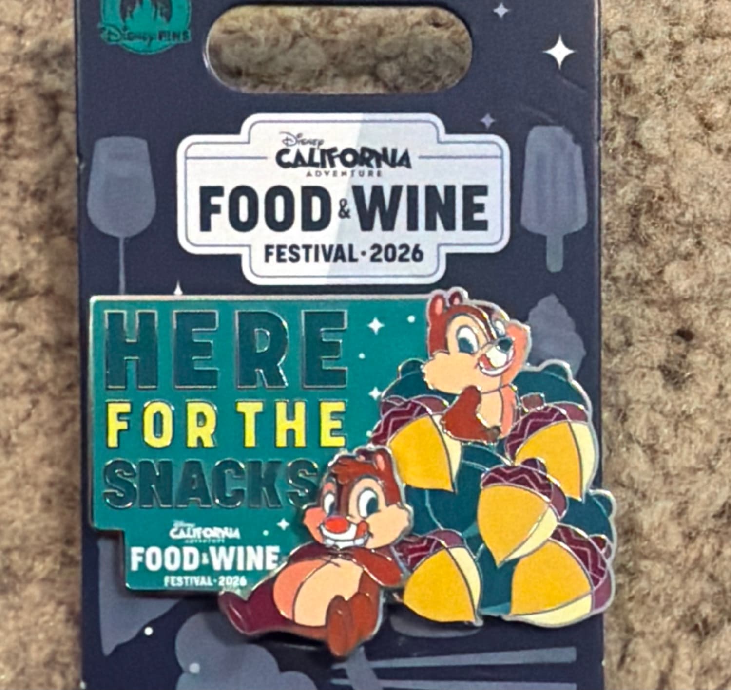 Chip 'n' Dale 'Here For The Snacks' Disney California Adventure Food & Wine Festival 2026 Pin front