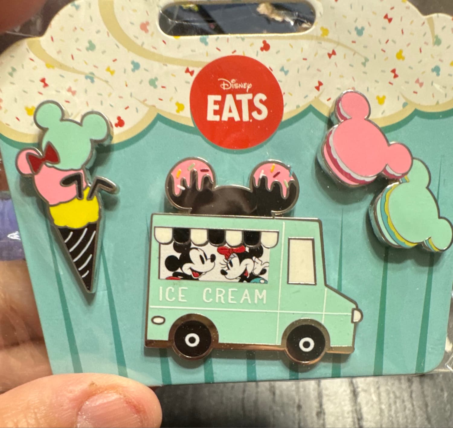 Disney Eats Pin Set - Ice Cream Cone, Mickey & Minnie Ice Cream Truck, Macarons front