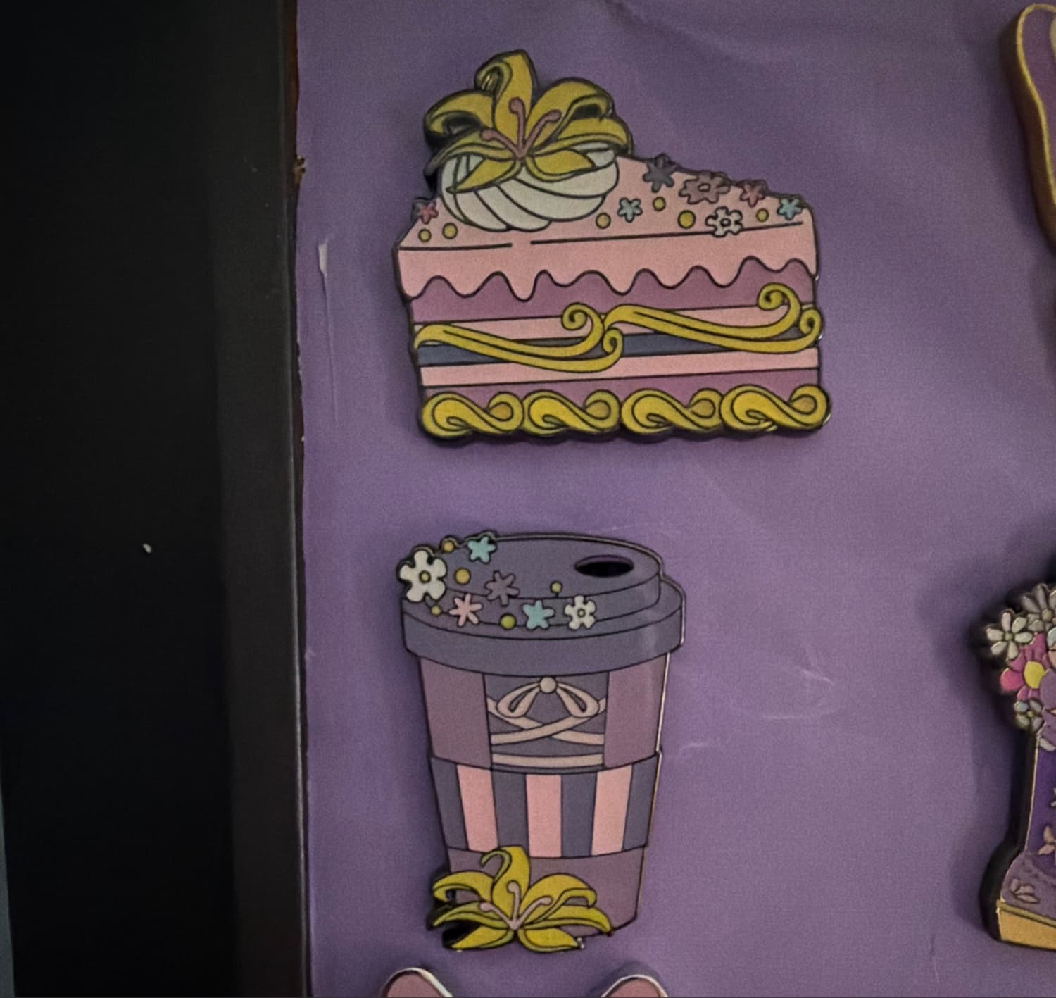 Rapunzel Cake Slice and drink Pin front