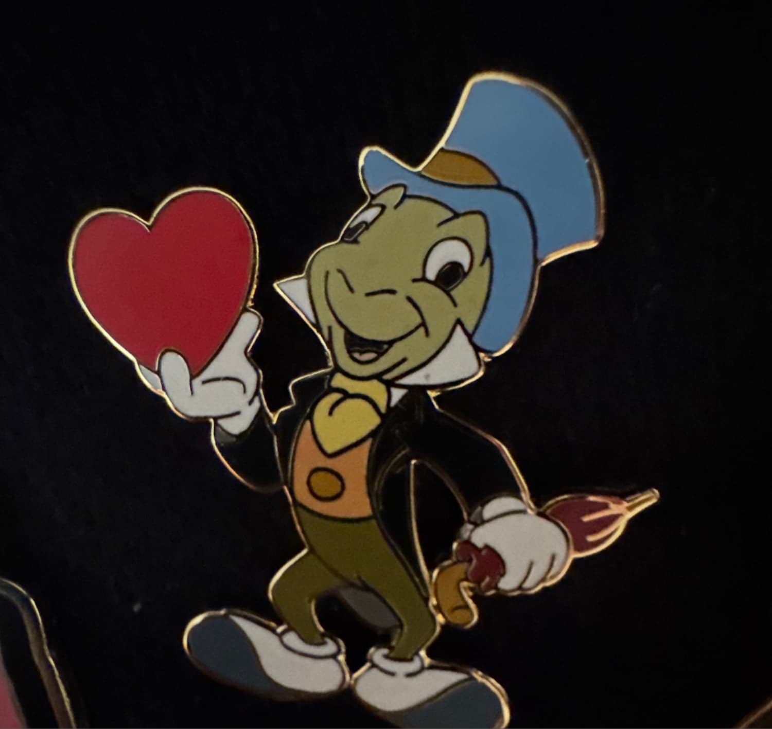 Jiminy Cricket Valentine's Day Pin front