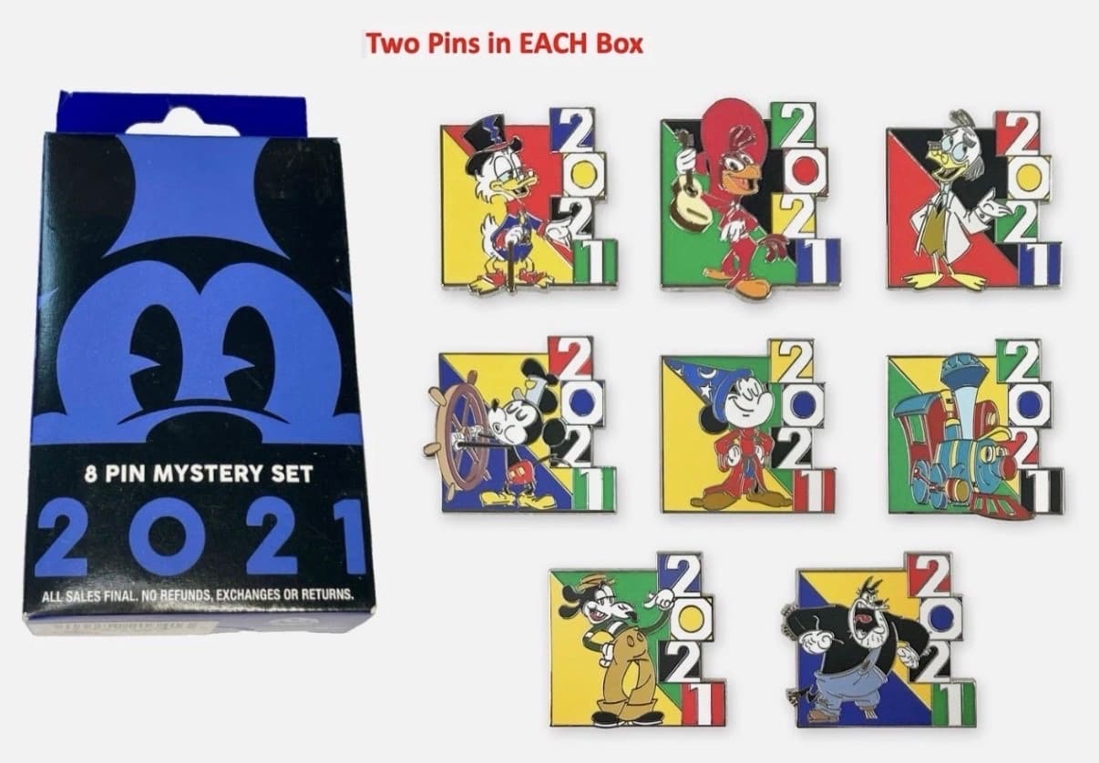 Mickey Mouse and Friends 2021 Mystery Pin Set (2 pins per box) Unopened Box front