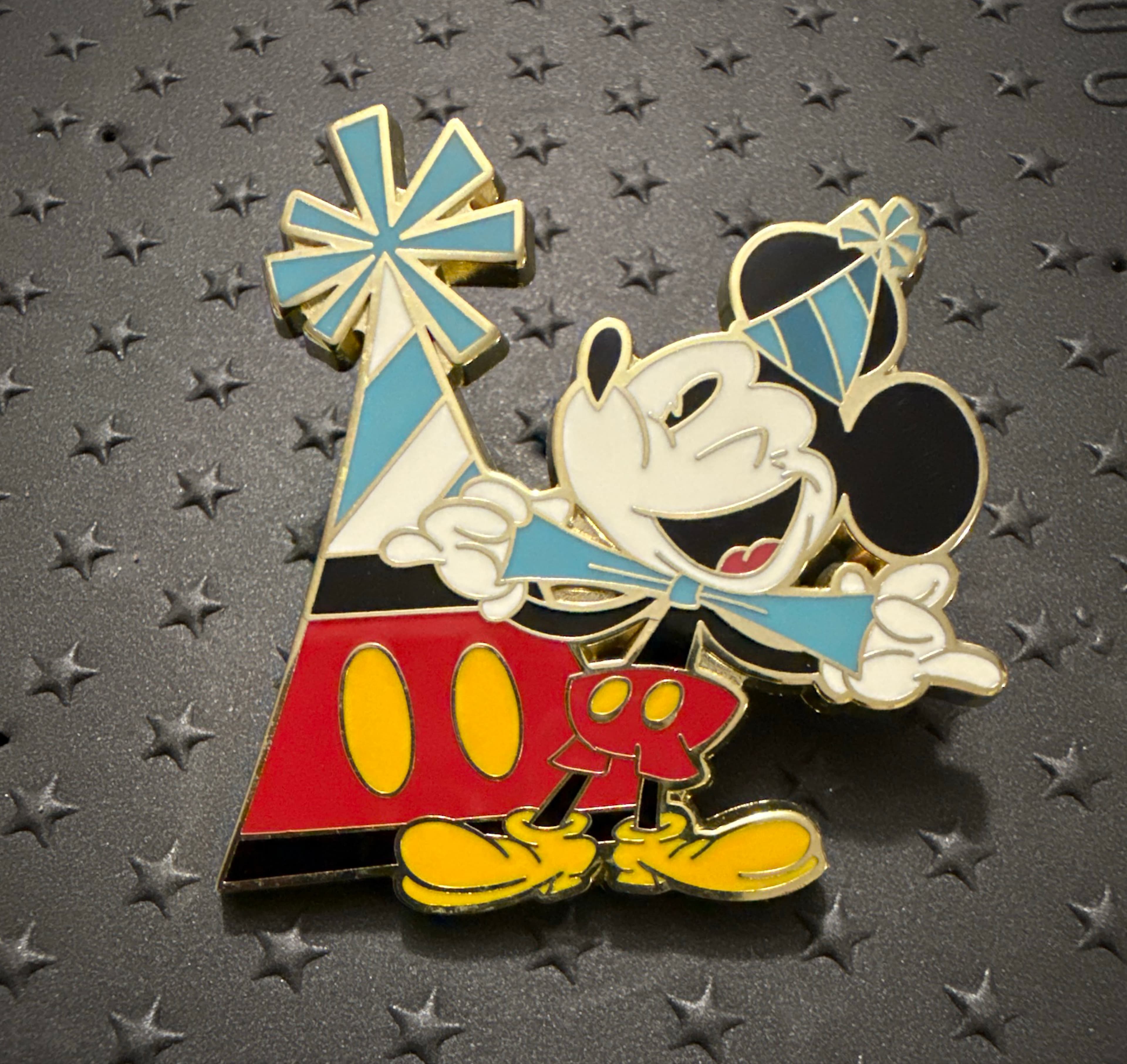 Mickey Mouse Celebration with Large Party Hat Pinwheel Pin front