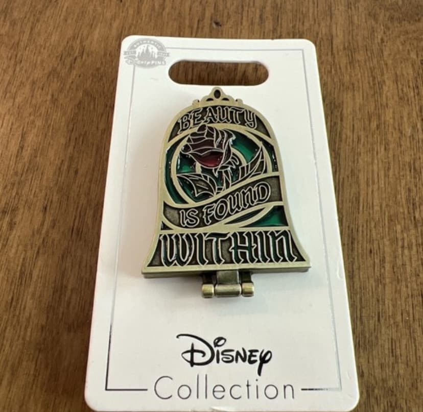 Beauty and the Beast Rose Mirror Hinged Pin - Beauty is Found Within front