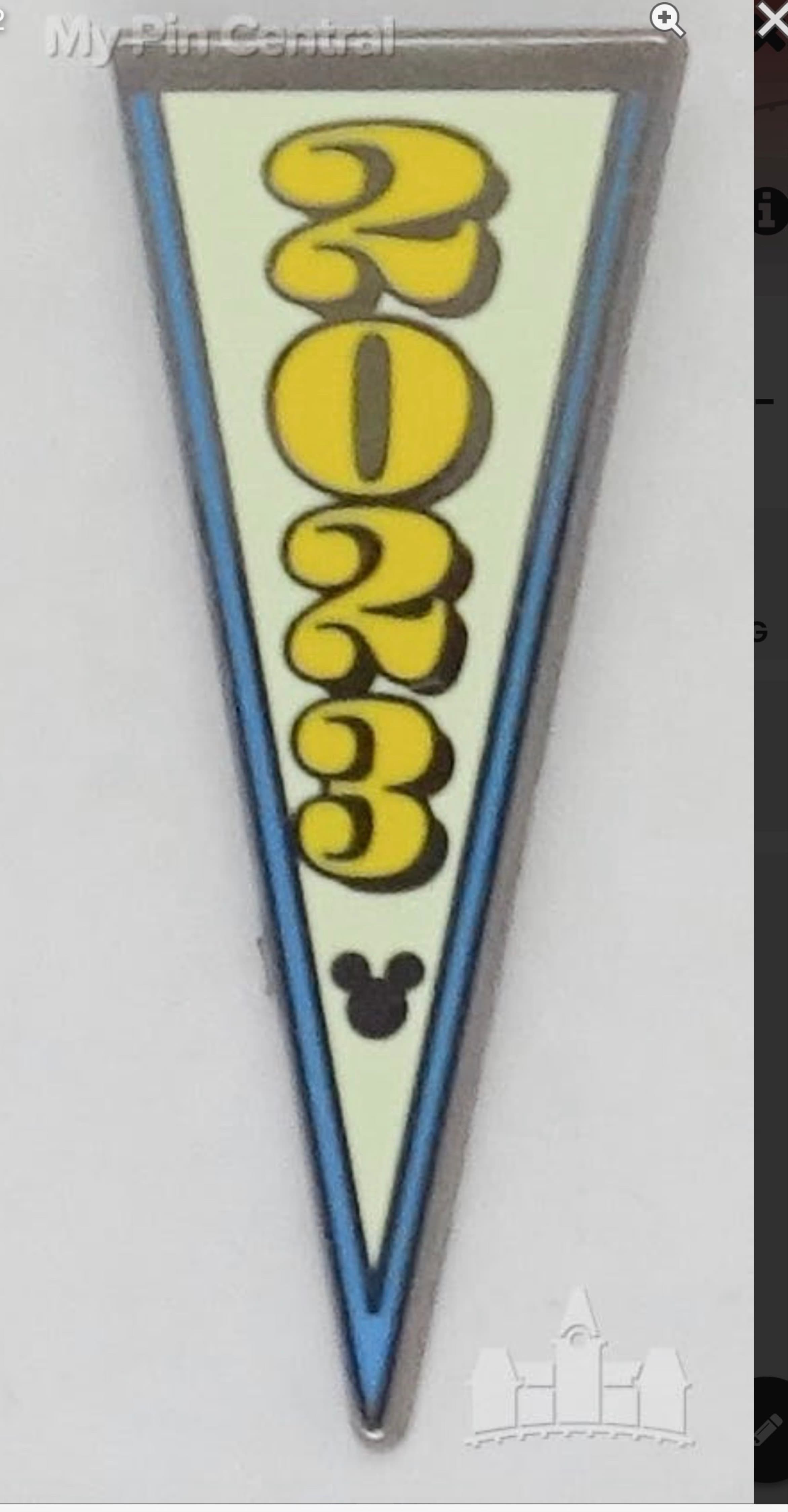 Disney Parks 2023 Pennant Pin with Mickey Head front