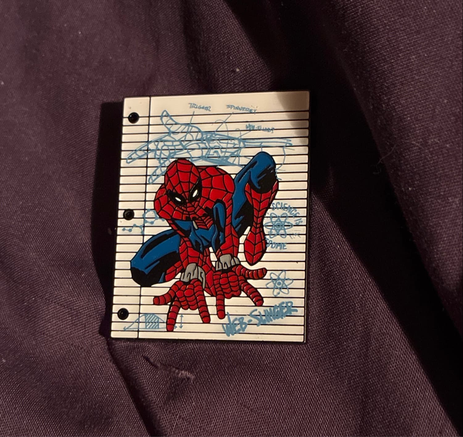 Spider-Man on Notebook Paper W.E.B. Avengers Campus Pin front
