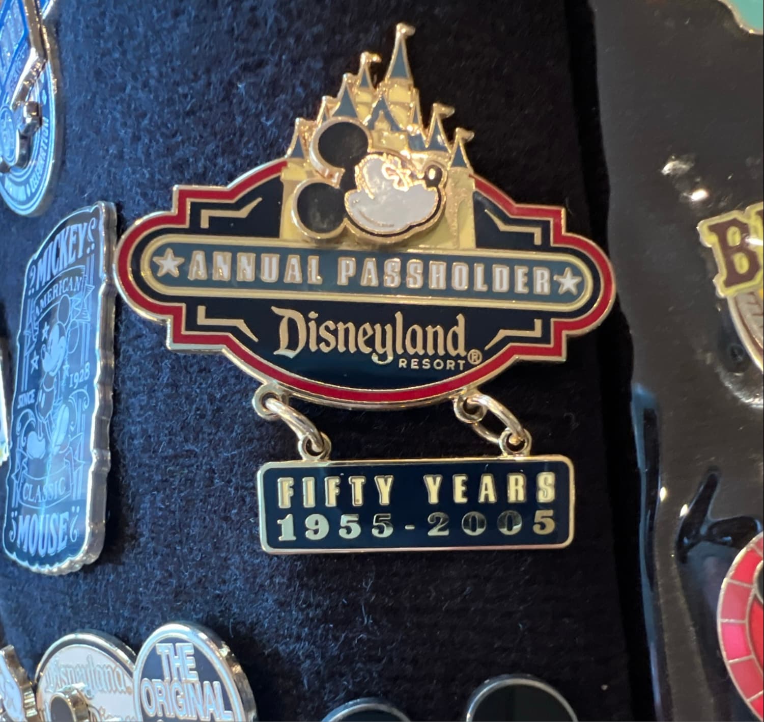 Disneyland Resort Annual Passholder Fifty Years 1955-2005 Mickey Mouse Dangle Pin front