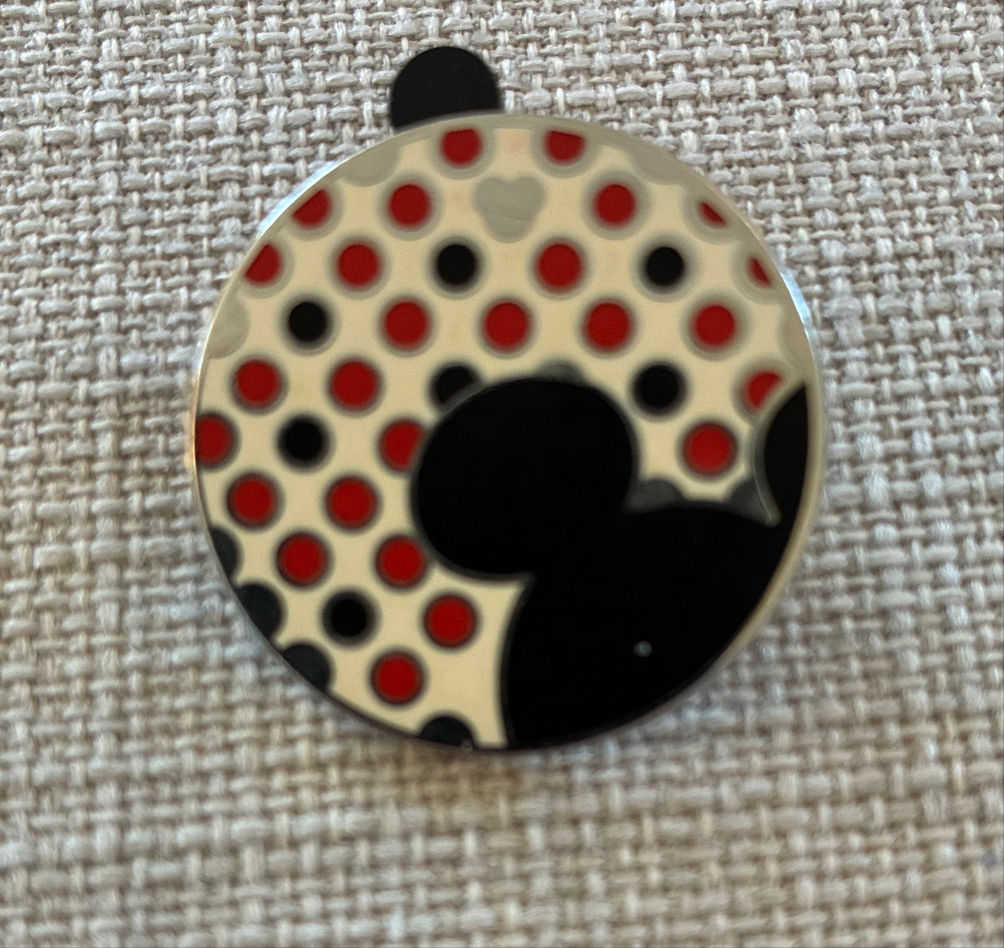 Mickey Mouse Silhouette Red Black Polka Dots Hidden Mickey Pin front