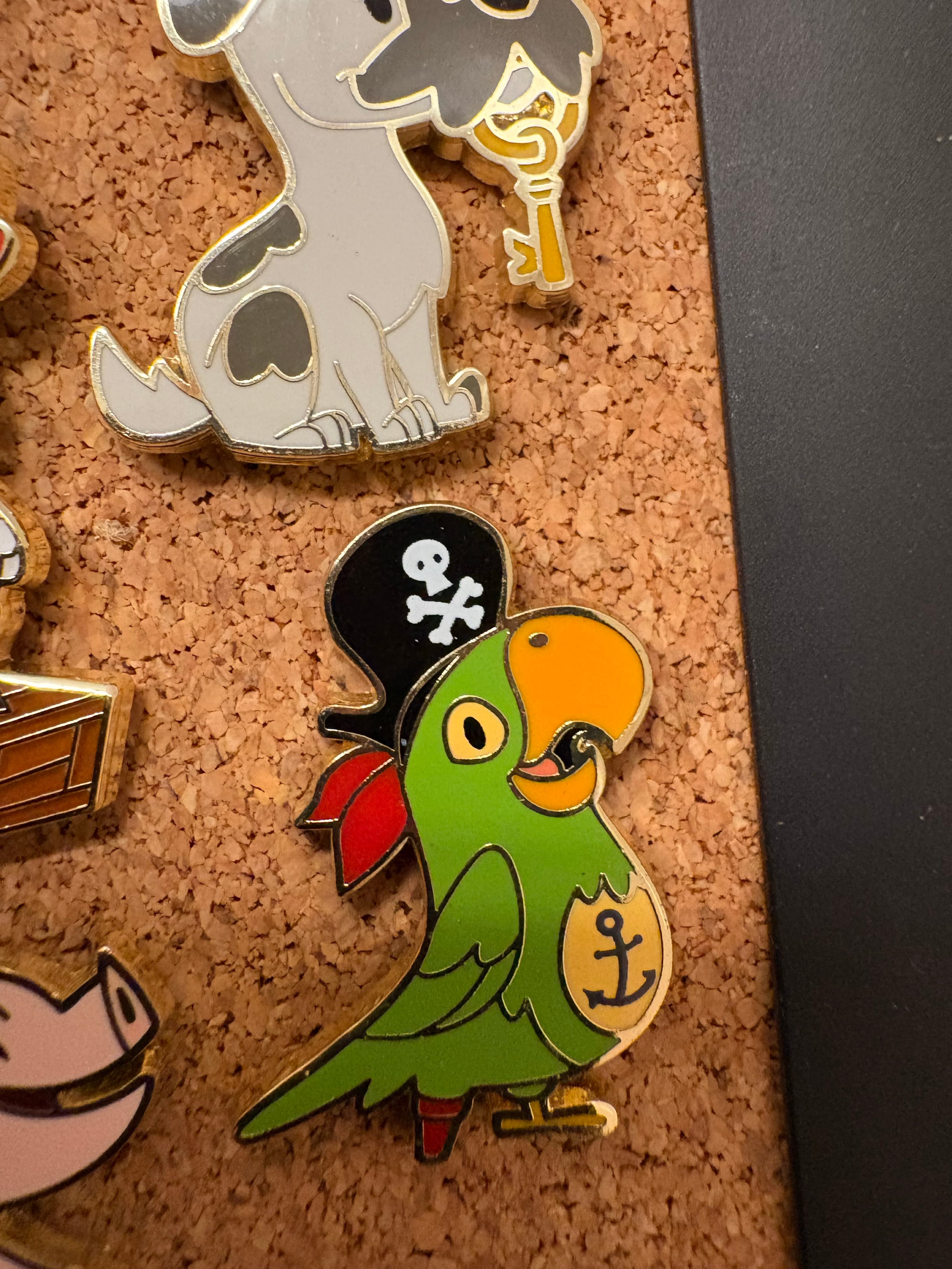 Pirates of Caribbean Pegleg Pirate Barker Bird Parrot Booster Pin front