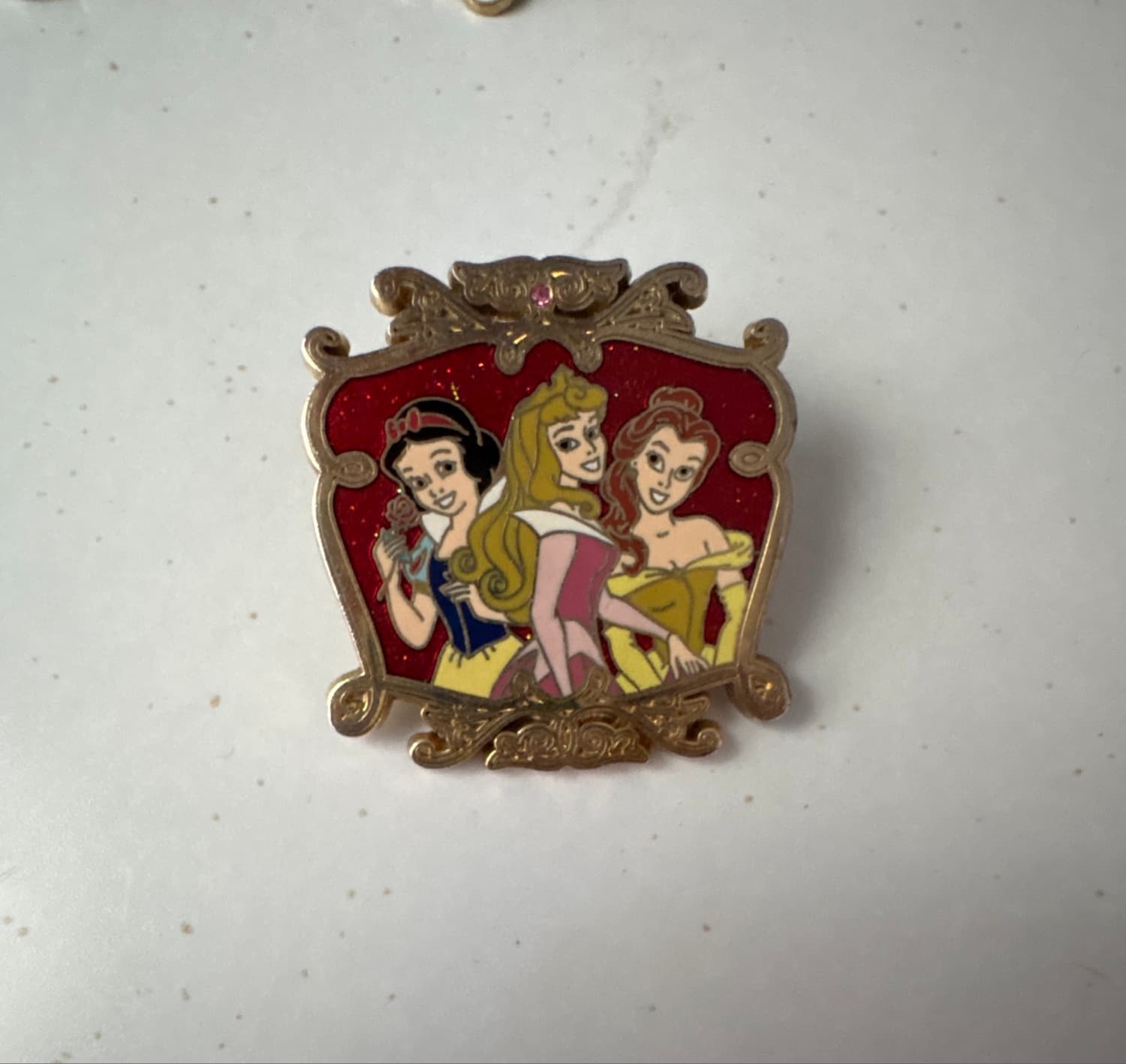 Snow White Aurora Belle Red Glitter Princess Starter Disney Pin front