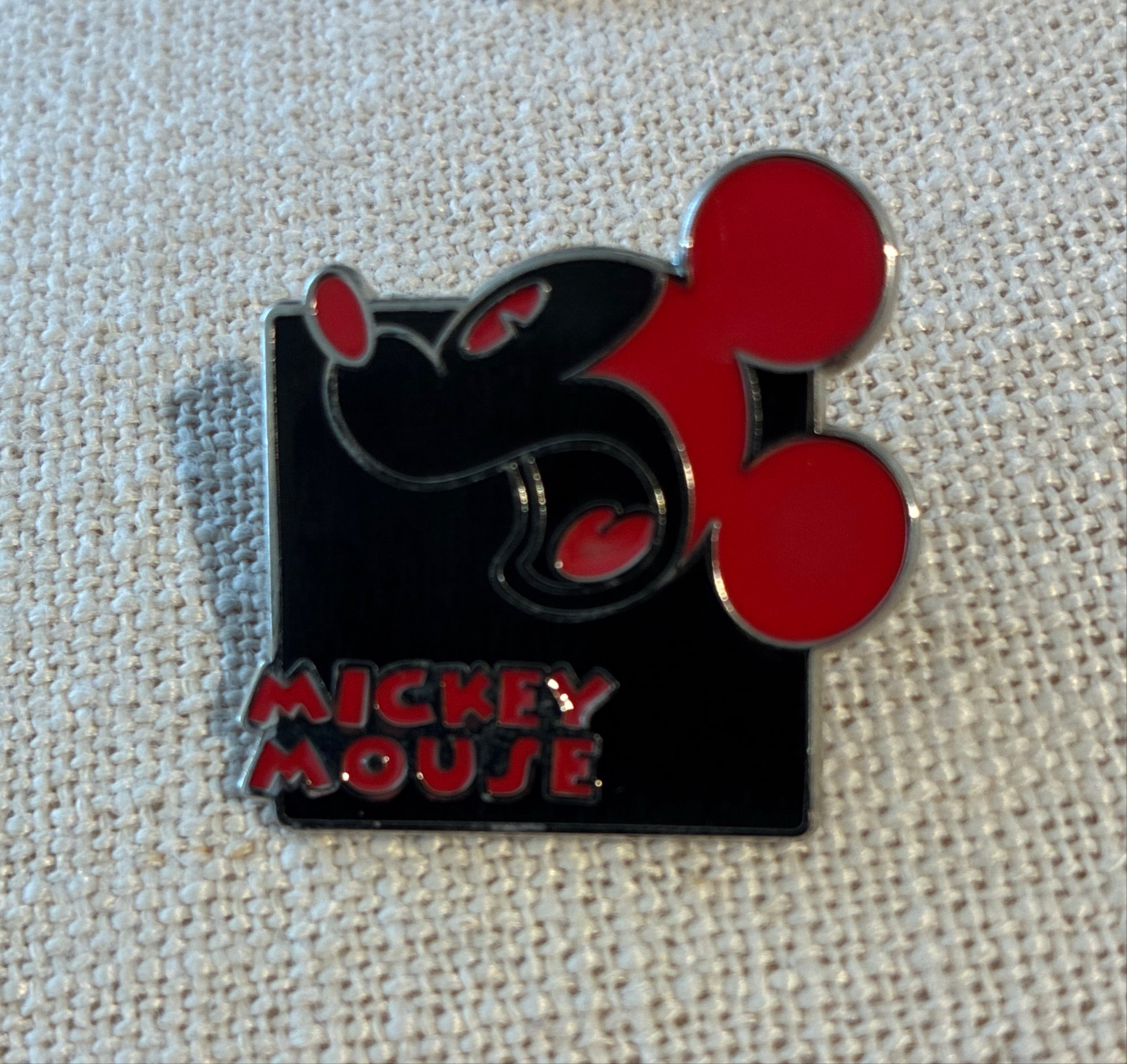 Mickey Mouse Head Profile Black and Red Square Pin front