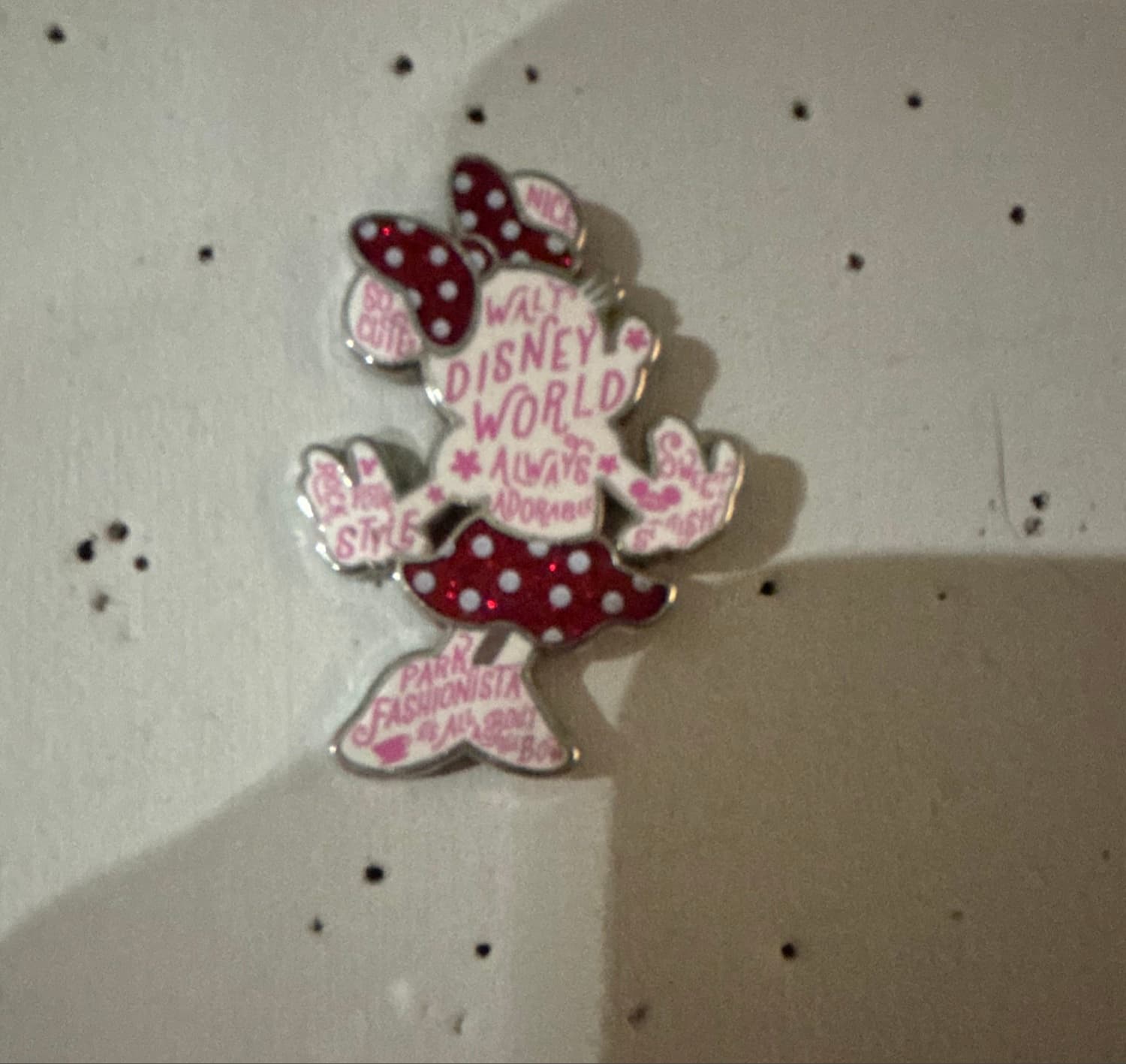 Minnie Mouse Walt Disney World Rock the Dots Word Filled Fashionista Pin front