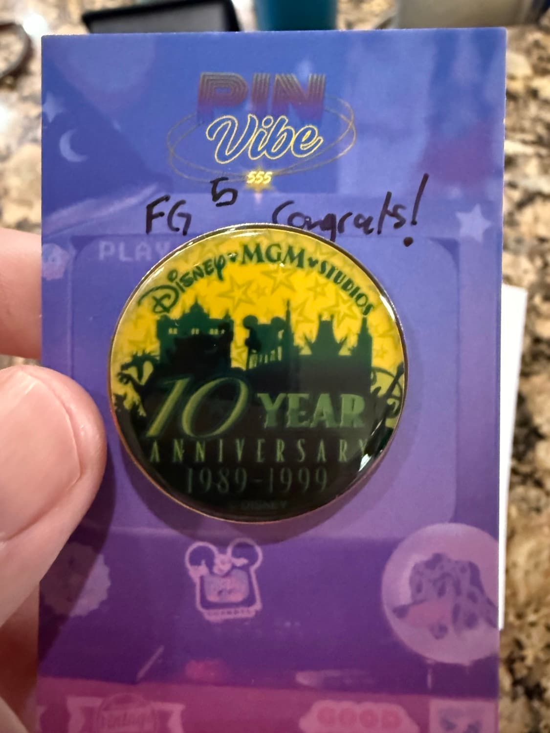 Disney MGM Studios 10 Year Anniversary 1989-1999 Cast Member Pin front